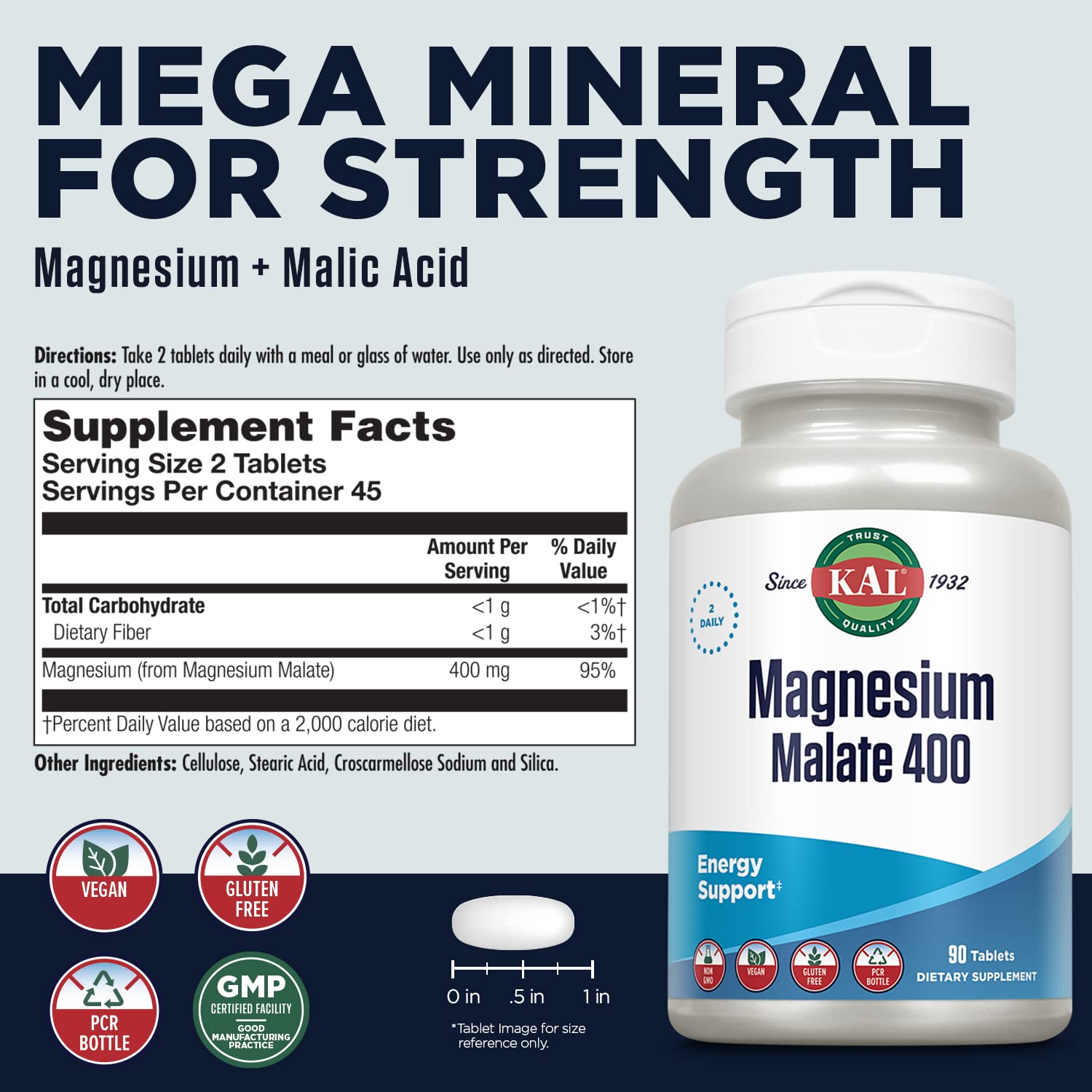 Foto 3 pulgar | Suplemento Kal De Malato De Magnesio 400 Mg Con Ácido Málico 90 Tabletas - Venta Internacional.