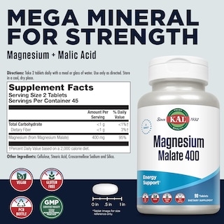 Foto 2 | Suplemento Kal De Malato De Magnesio 400 Mg Con Ácido Málico 90 Tabletas - Venta Internacional.