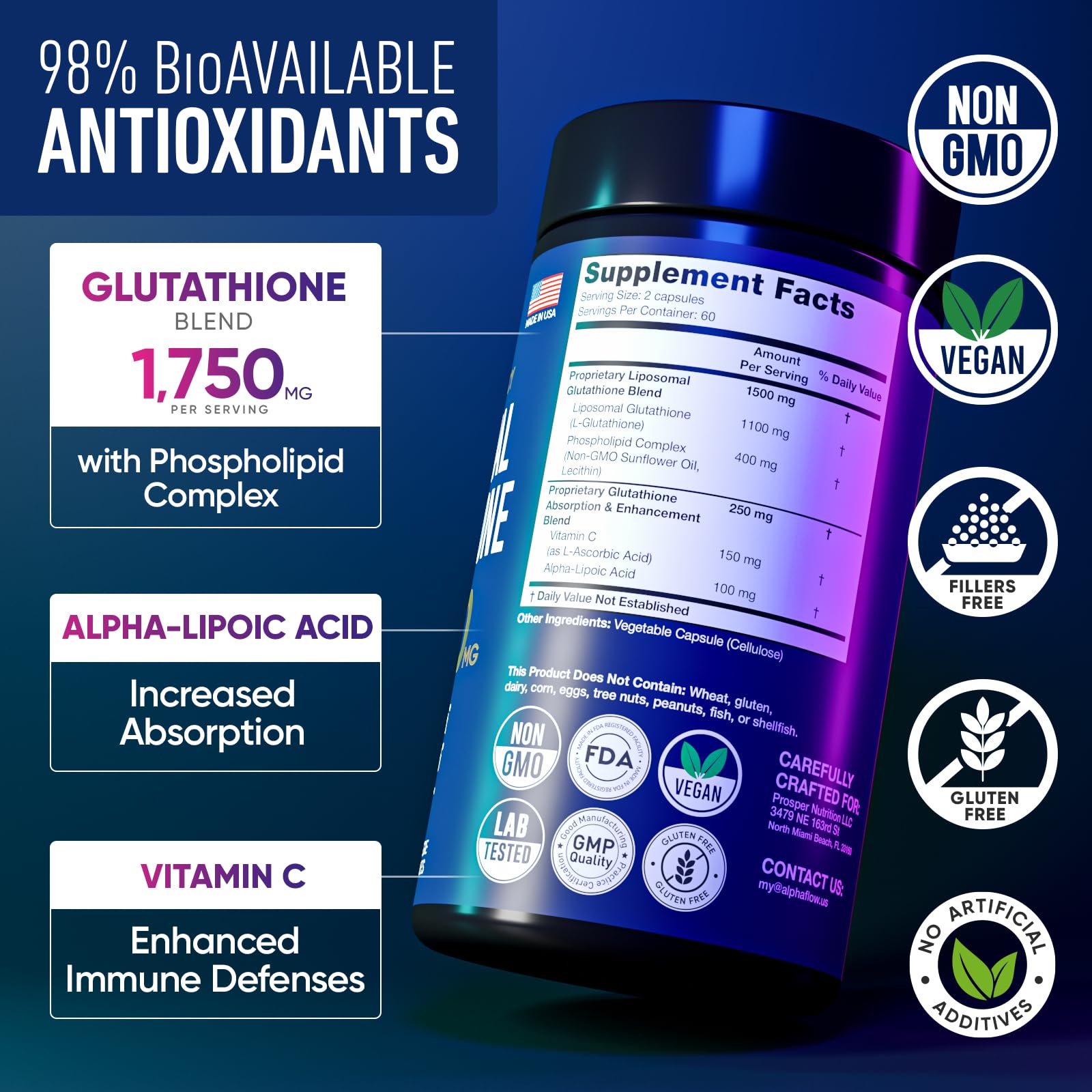 Foto 3 pulgar | Suplemento De Glutatión Liposomal Alpha Flow De 1750 Mg Con Vitamina C - Venta Internacional.