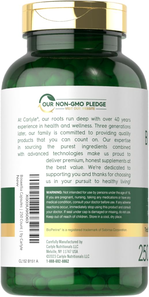 Foto 3 | Suplemento: Cápsulas De Extracto De Boswellia De Carlyle, 1200 Mg, 250 Unidades - Venta Internacional.
