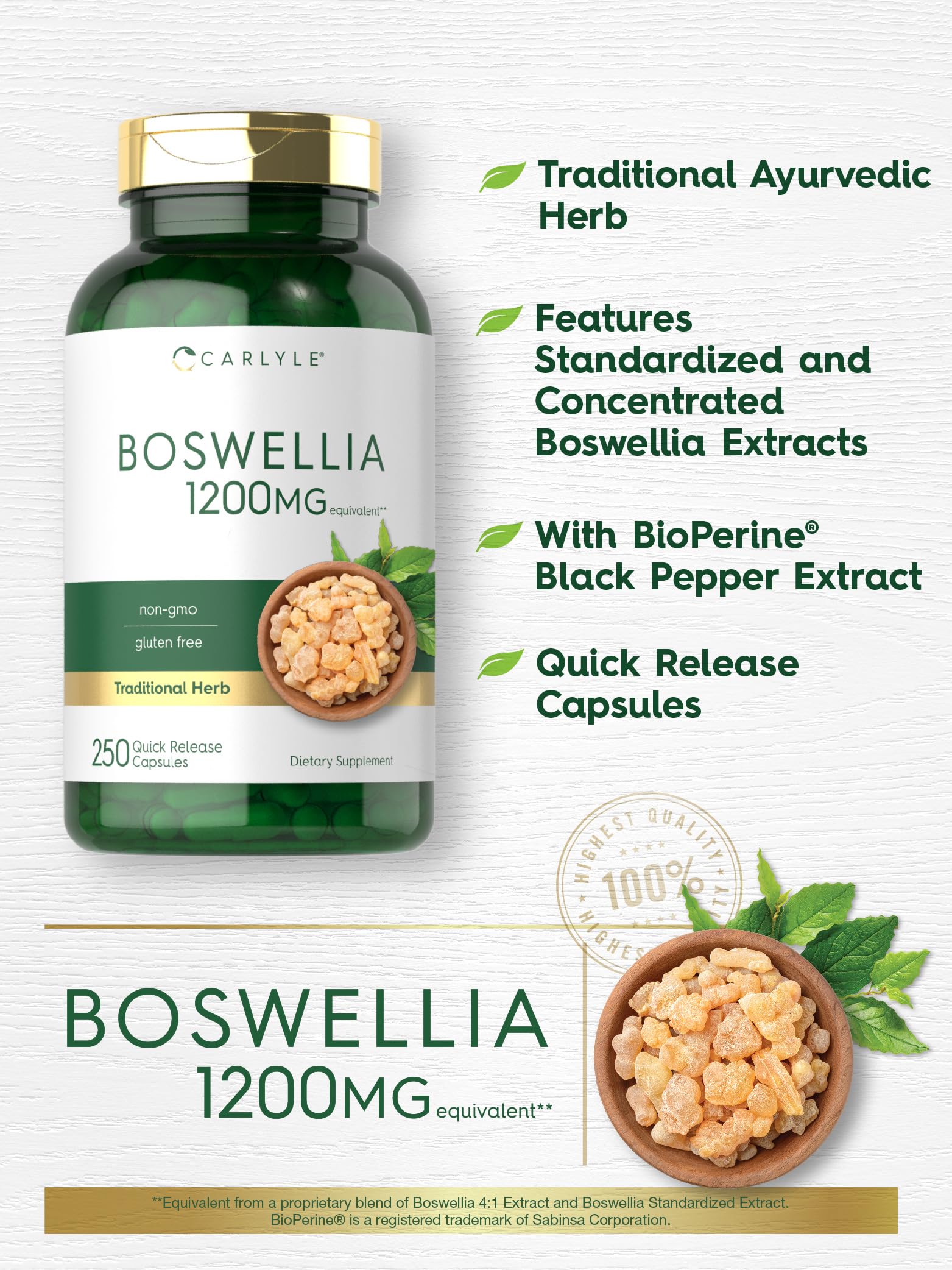 Foto 5 pulgar | Suplemento: Cápsulas De Extracto De Boswellia De Carlyle, 1200 Mg, 250 Unidades - Venta Internacional.