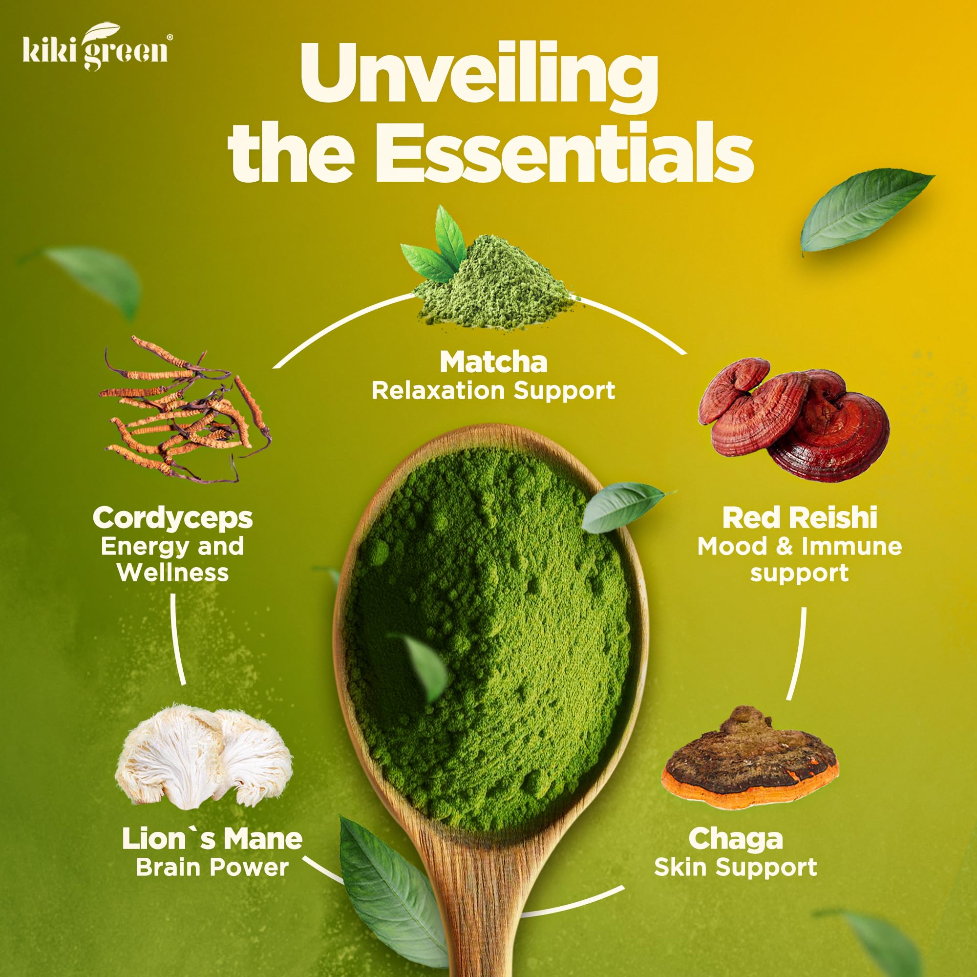 Foto 4 pulgar | Polvo De Hongos Matcha Kiki Green 200 G Con Melena De León, Chaga - Venta Internacional.