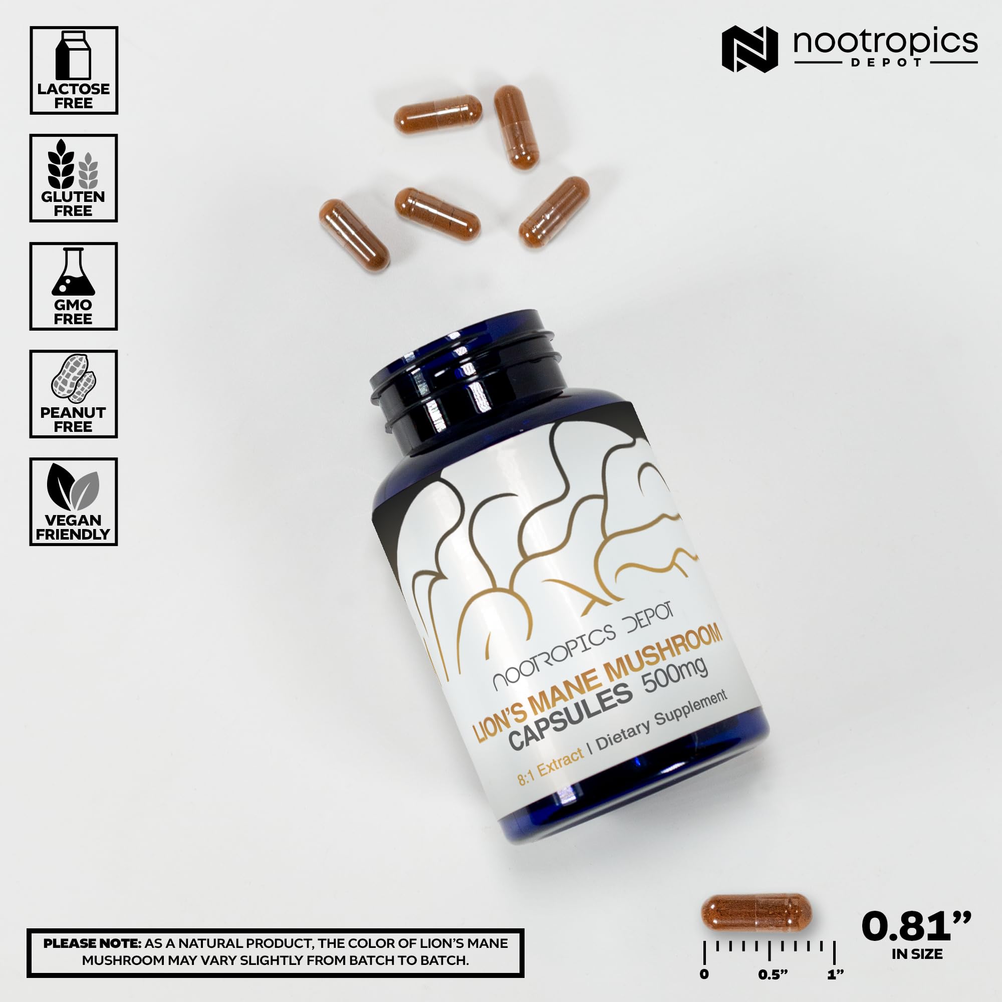 Foto 4 pulgar | Suplemento Nootropics Depot Lions Mane Mushroom, 500 Mg, 180 Unidades - Venta Internacional.