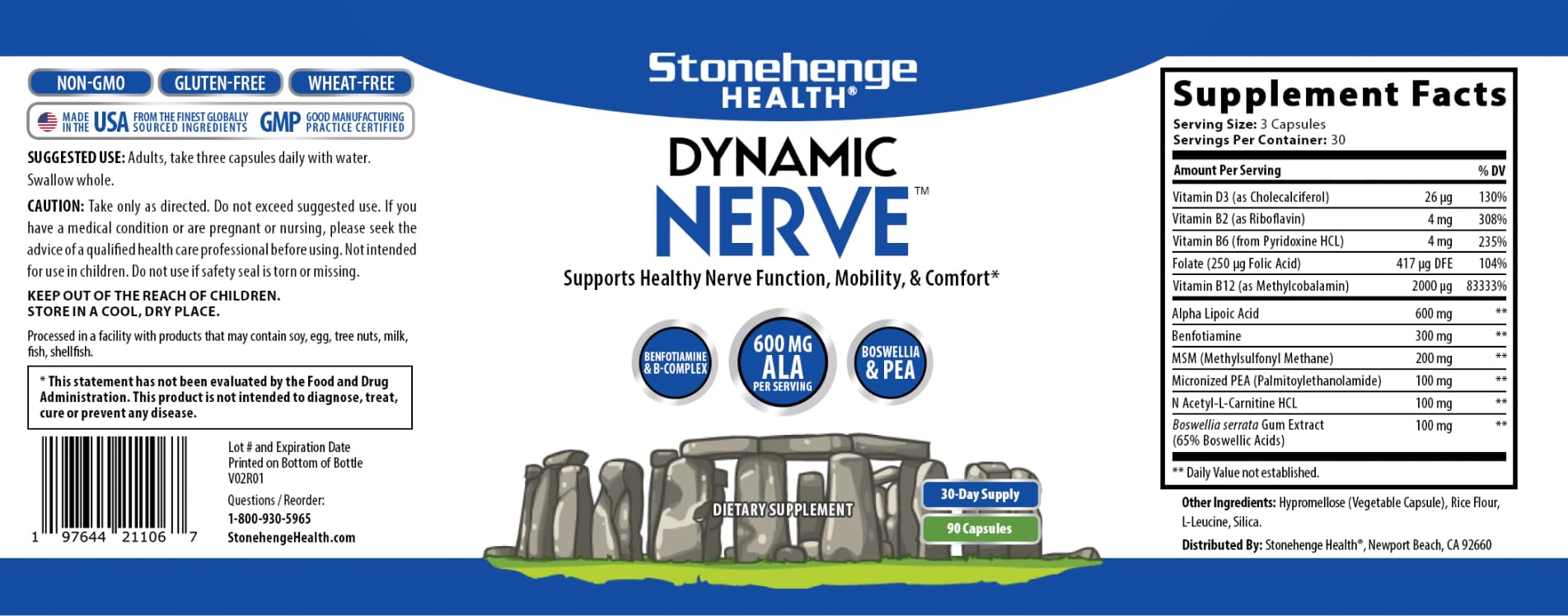 Foto 6 pulgar | Suplemento Stonehenge Health Dynamic Nerve Support 90 Cápsulas - Venta Internacional.