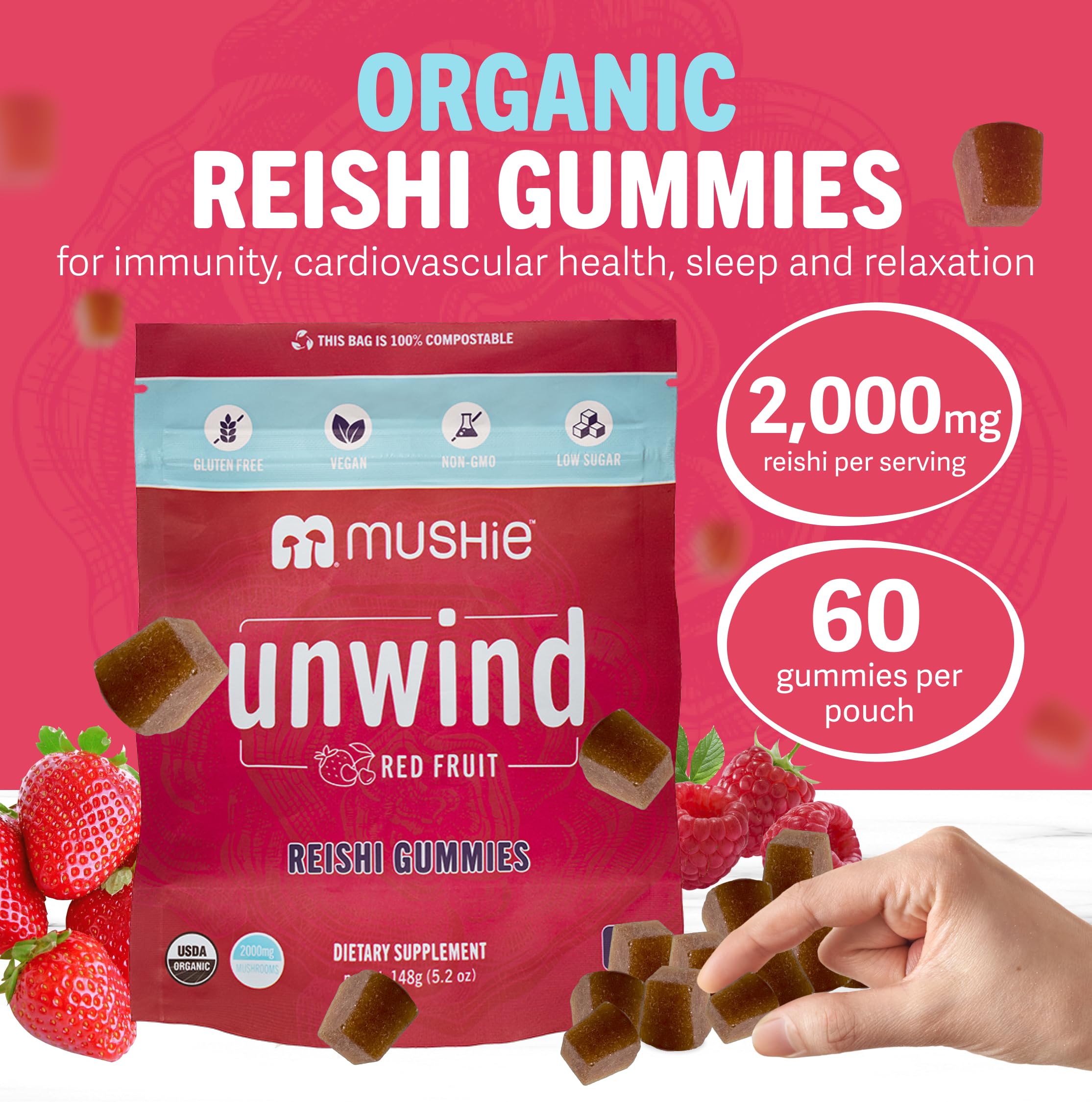 Foto 3 pulgar | Hongo Reishi Orgánico Gummies Mushie 2000 Mg Con Vitamina D - Venta Internacional.