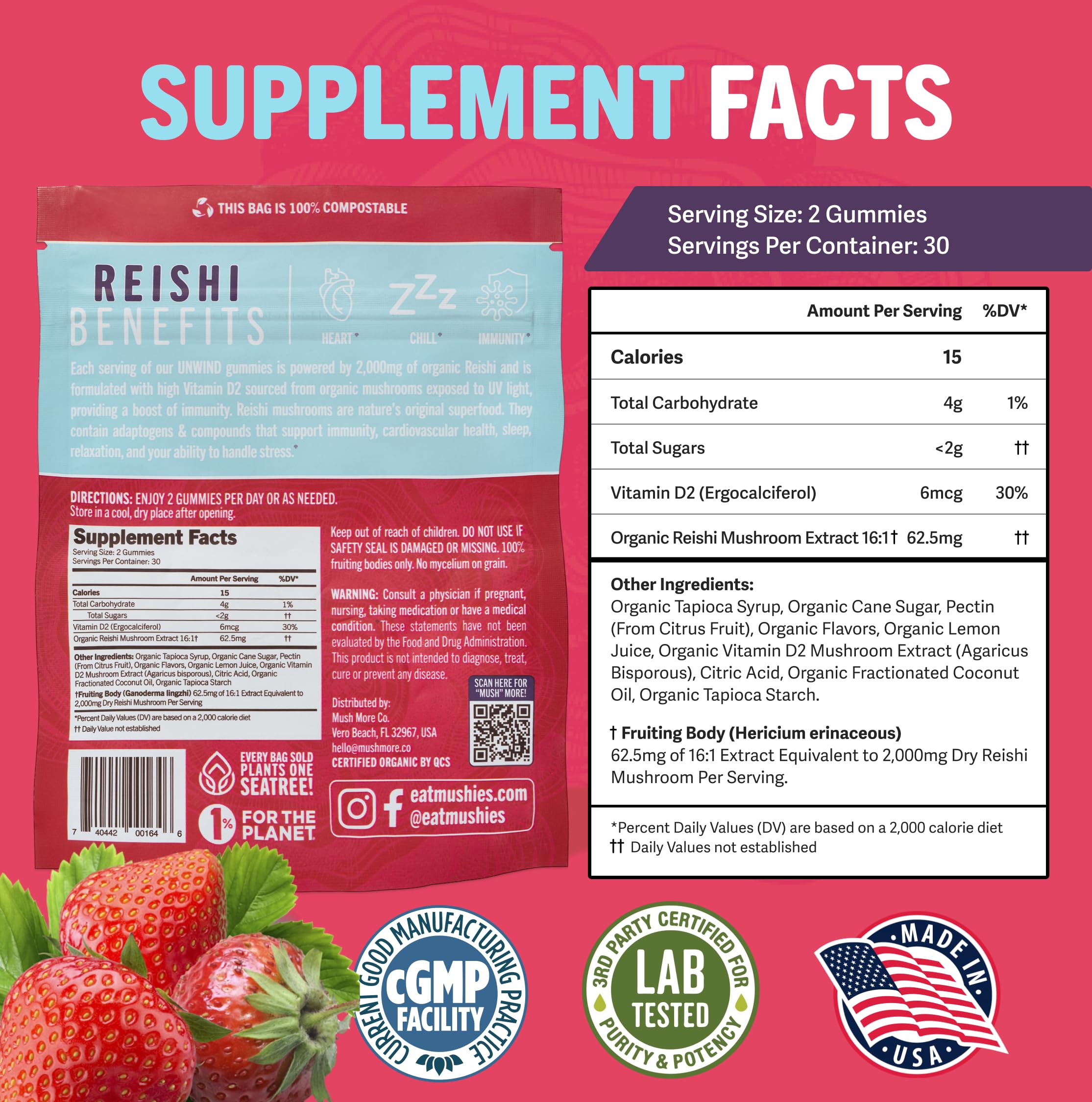 Foto 6 pulgar | Hongo Reishi Orgánico Gummies Mushie 2000 Mg Con Vitamina D - Venta Internacional.