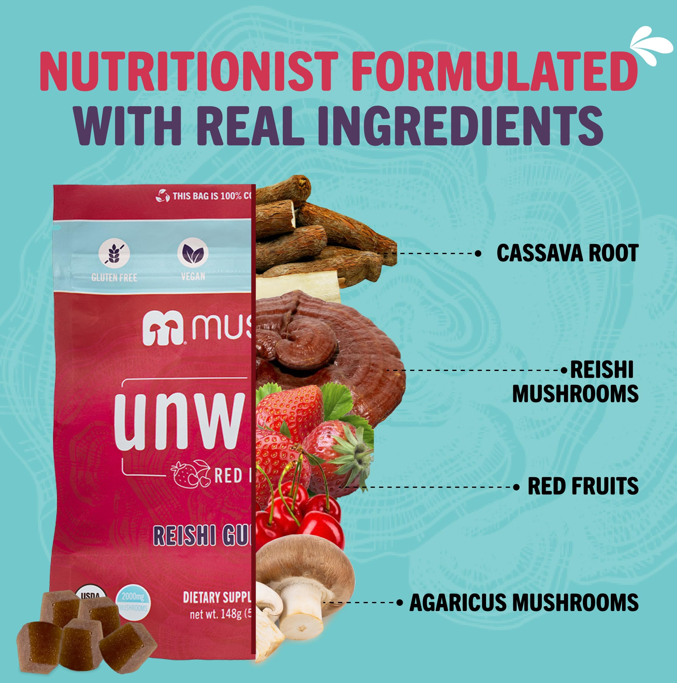 Foto 7 pulgar | Hongo Reishi Orgánico Gummies Mushie 2000 Mg Con Vitamina D - Venta Internacional.