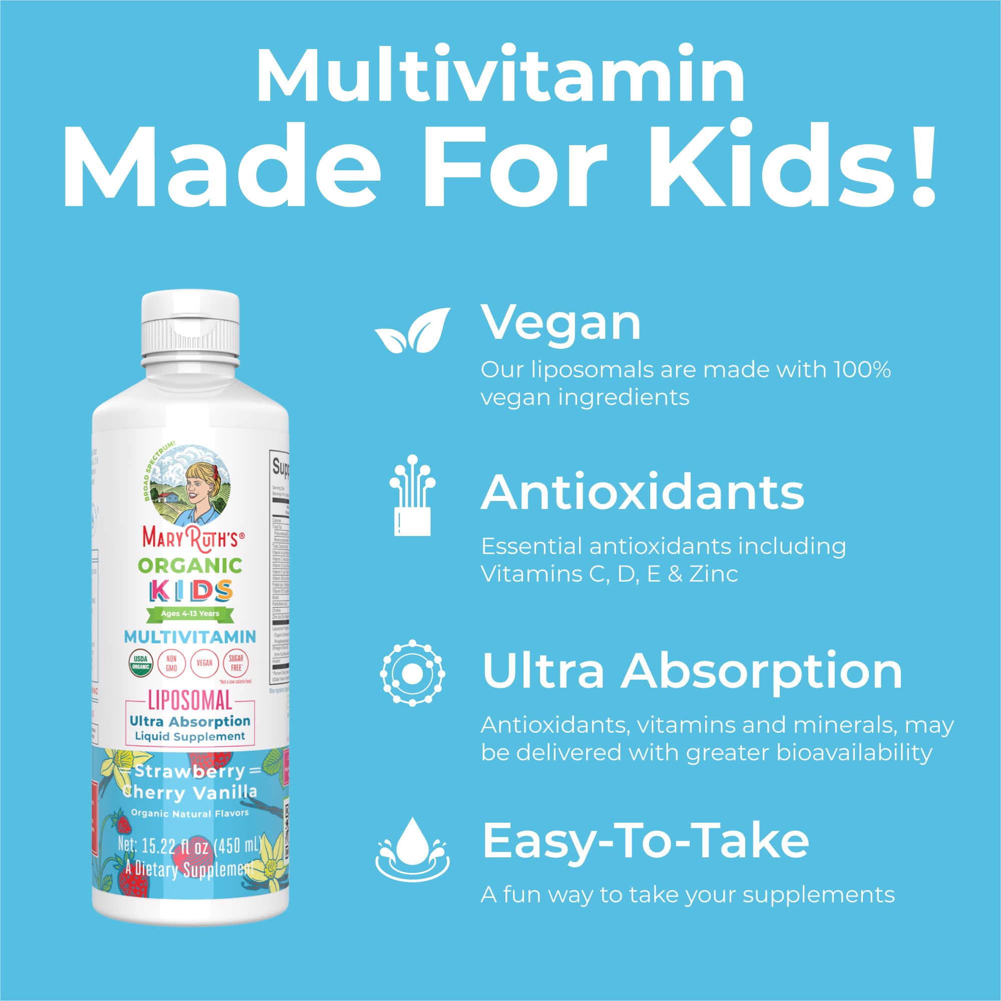 Foto 4 | Multivitamínico Maryruth Organics Kids Liposomal, 450 Ml, Sin Azúcar - Venta Internacional.