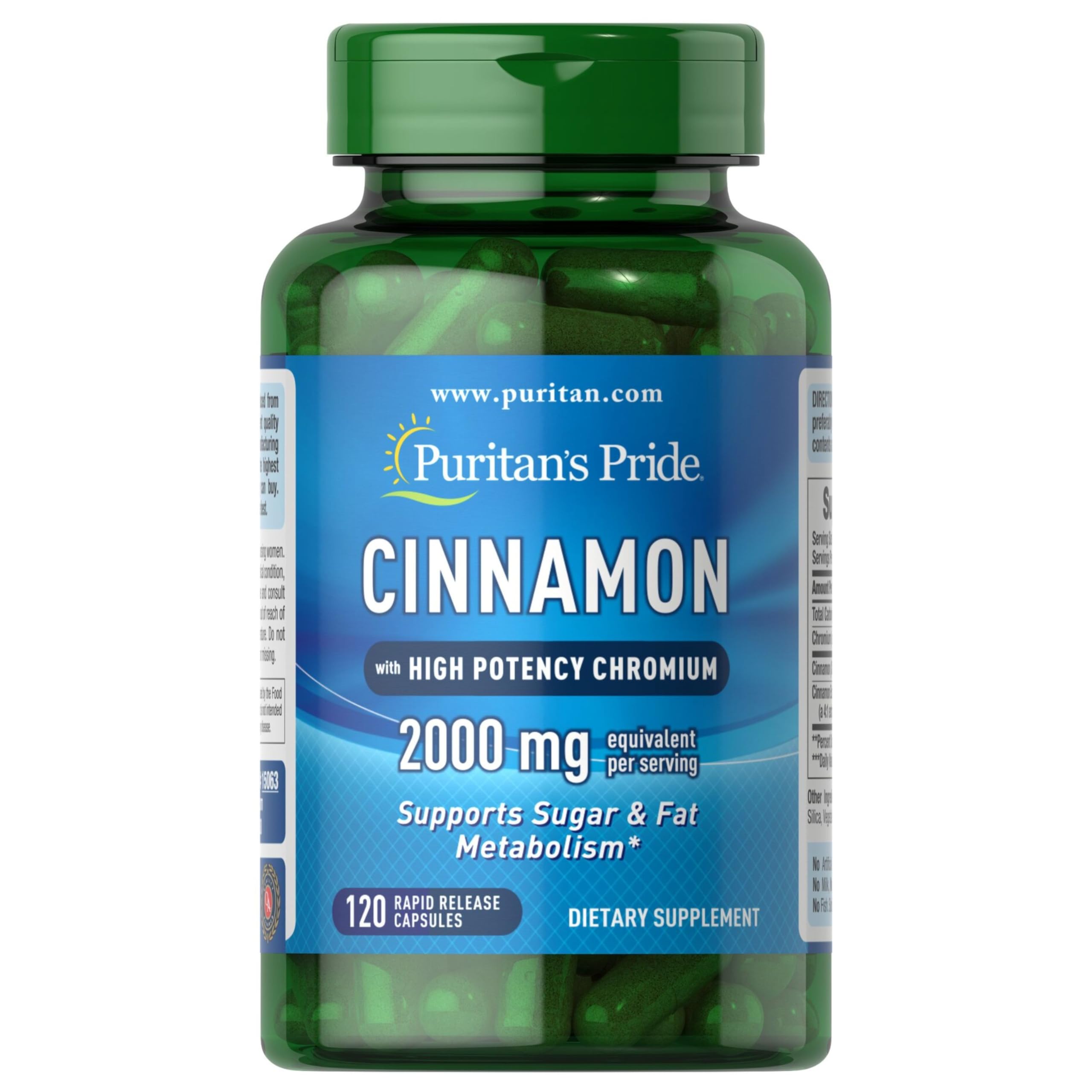Foto 2 pulgar | Suplemento Puritan's Pride Cinnamon 875 Mg Con Cromo 120 Cápsulas - Venta Internacional.
