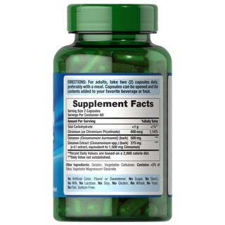 Foto 3 | Suplemento Puritan's Pride Cinnamon 875 Mg Con Cromo 120 Cápsulas - Venta Internacional.