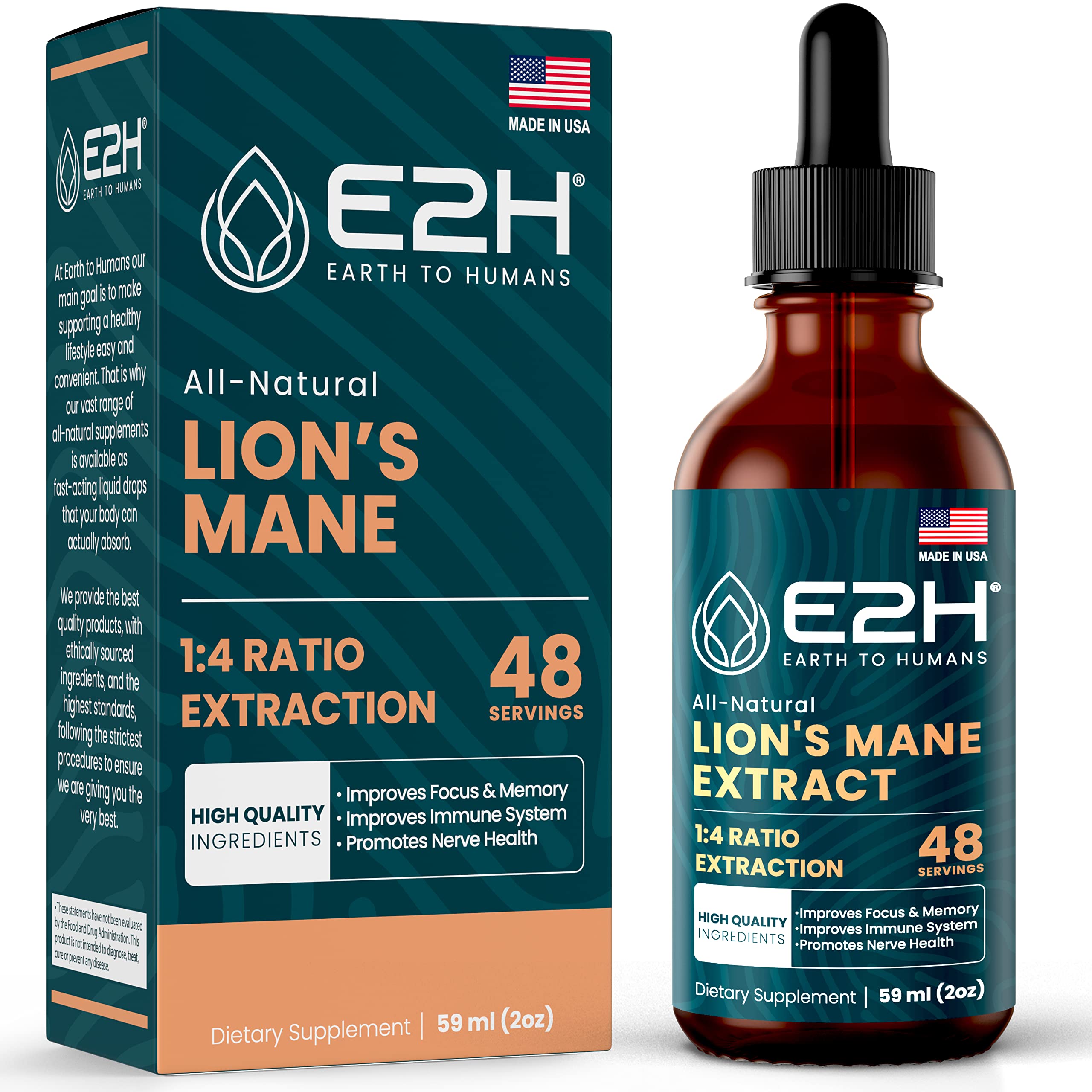 Foto 2 pulgar | Suplemento Líquido E2h Earth To Humans Lions Mane, 60 Ml - Venta Internacional.