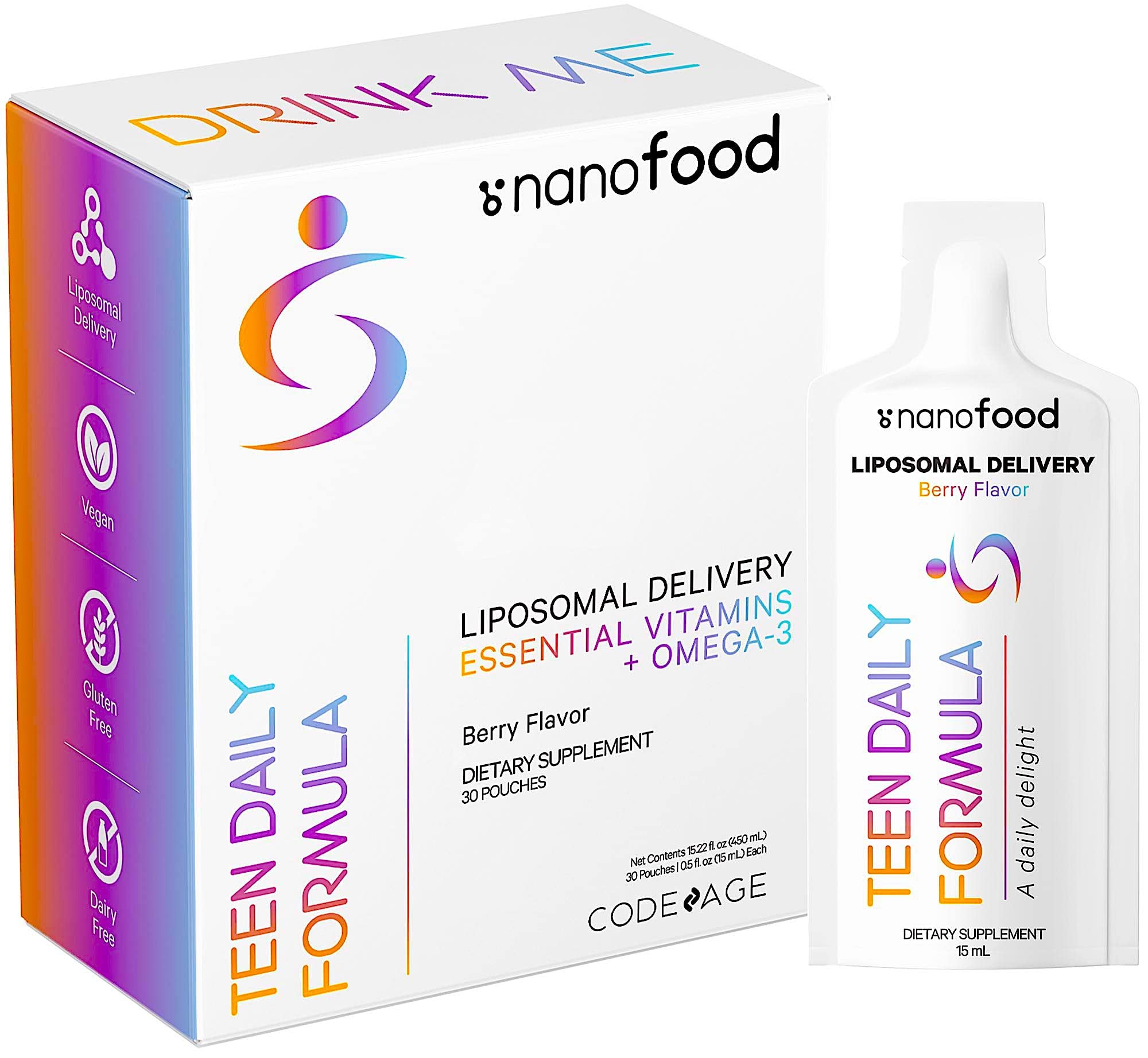 Foto 2 pulgar | Multivitamínico Codeage Nanofood Teen Liquid 30 Sobres - Venta Internacional.