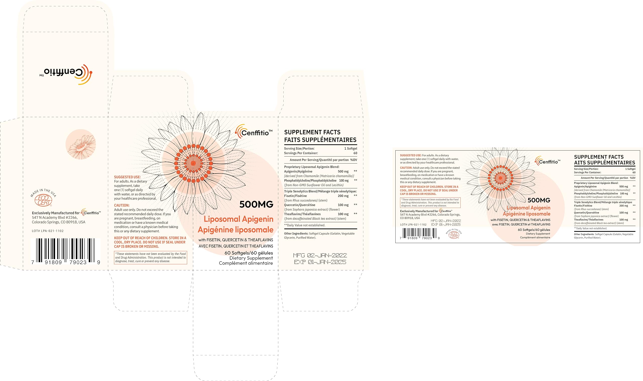 Foto 4 pulgar | Suplemento Cenffitio, Apigenina Liposomal, 500 Mg, Cápsulas Blandas Durante 4 Meses - Venta Internacional.