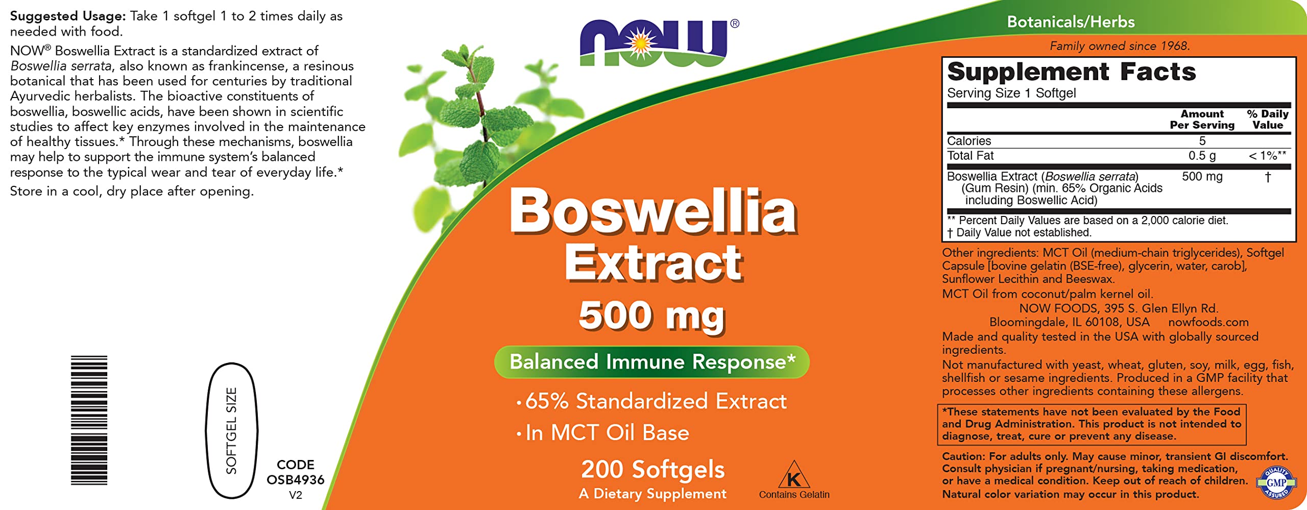 Foto 5 pulgar | Suplemento Now Foods Extracto De Boswellia Serrata 500 Mg 200 Cápsulas Blandas - Venta Internacional.