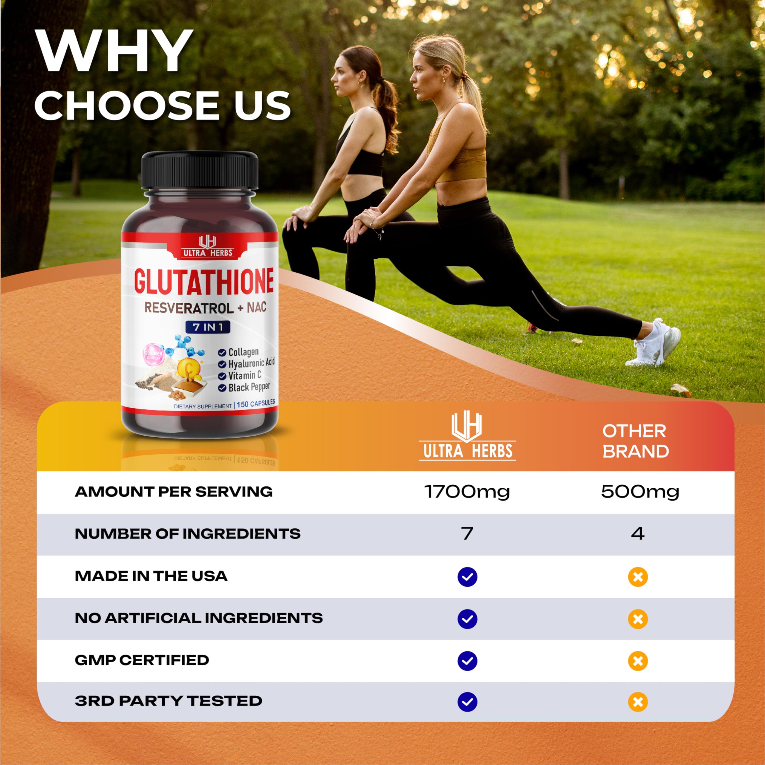 Foto 3 pulgar | Suplemento Ultra Herbs De Glutatión De 10,050 Mg Con Resveratrol 150 Cápsulas - Venta Internacional.