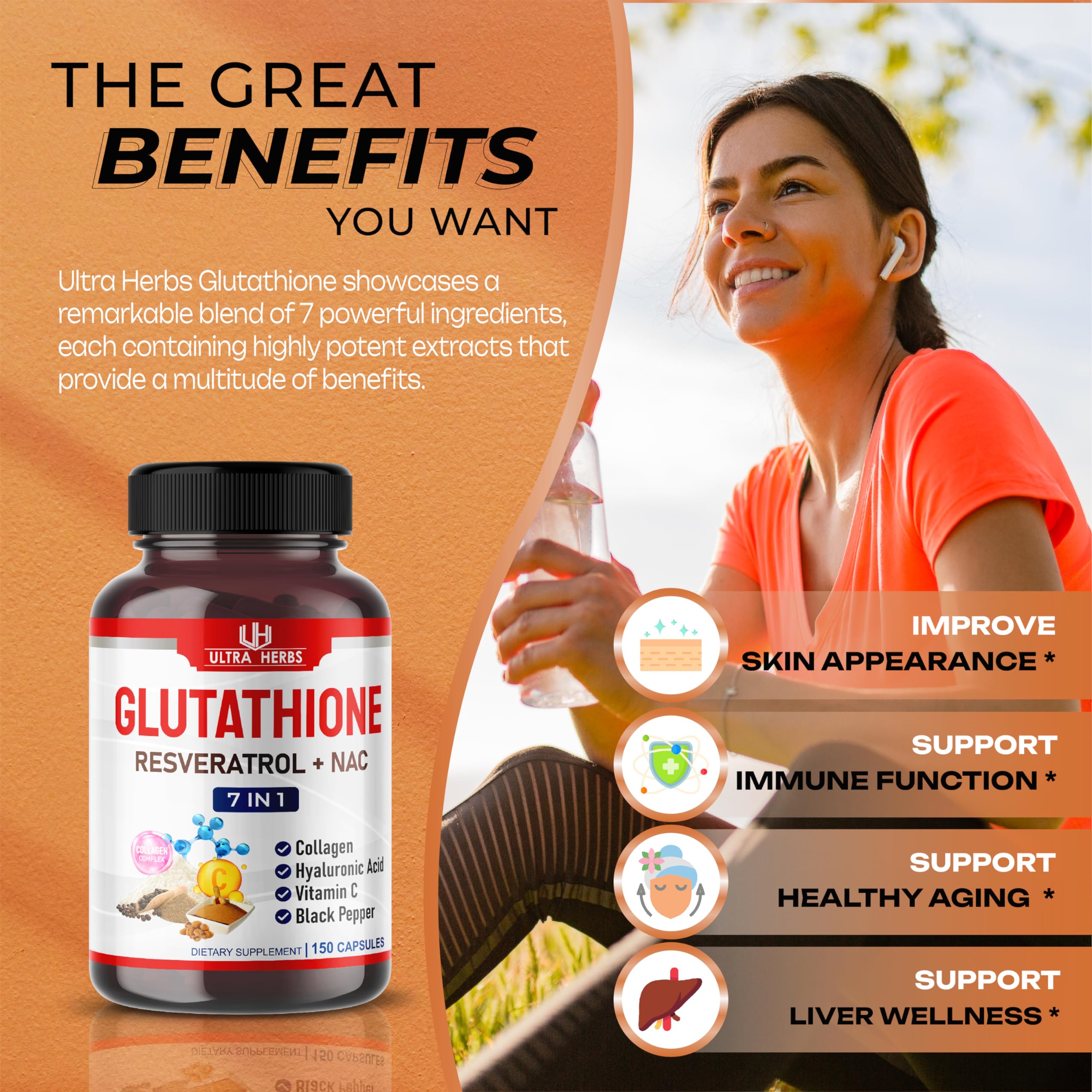 Foto 5 pulgar | Suplemento Ultra Herbs De Glutatión De 10,050 Mg Con Resveratrol 150 Cápsulas - Venta Internacional.
