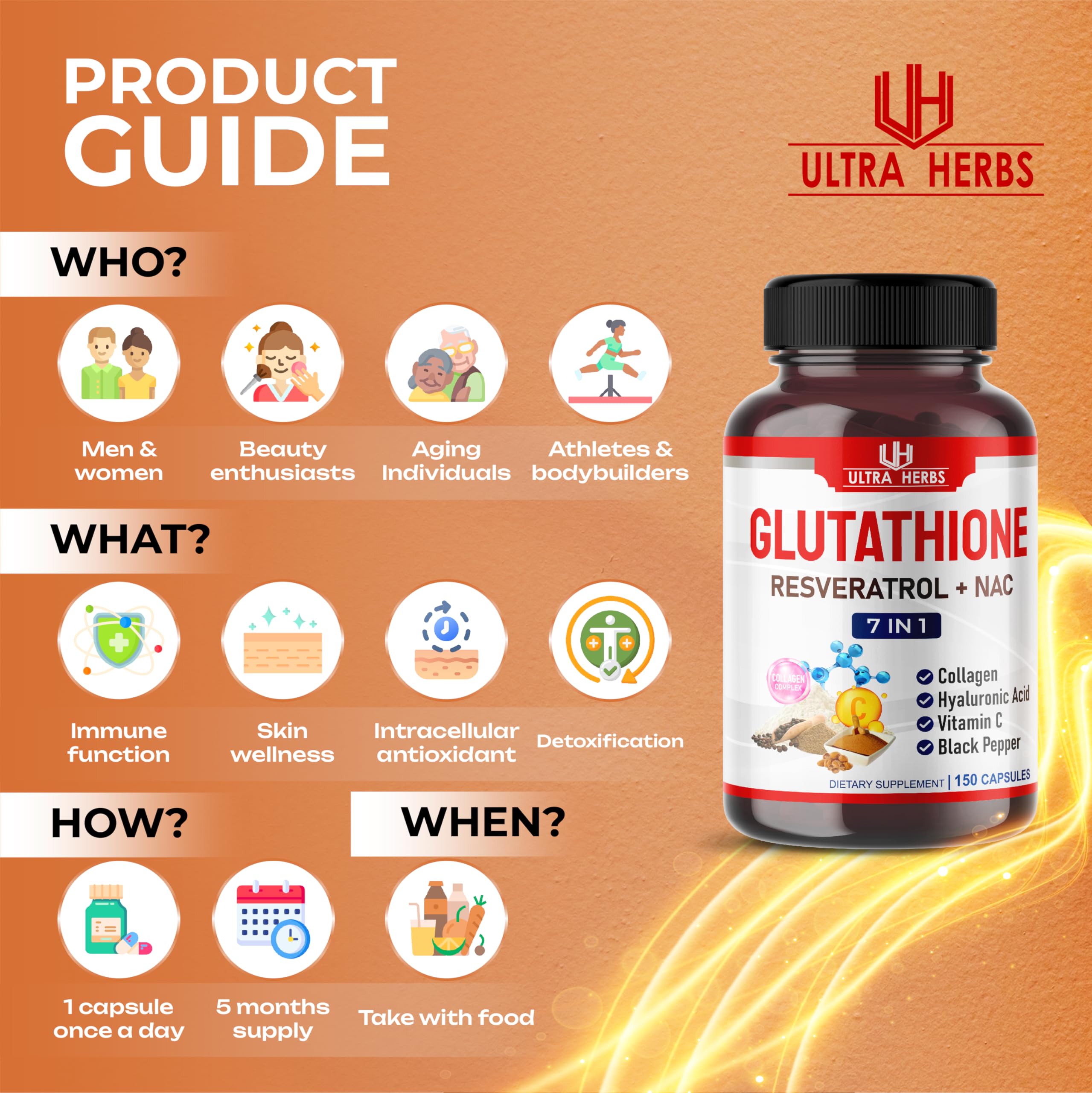 Foto 6 pulgar | Suplemento Ultra Herbs De Glutatión De 10,050 Mg Con Resveratrol 150 Cápsulas - Venta Internacional.