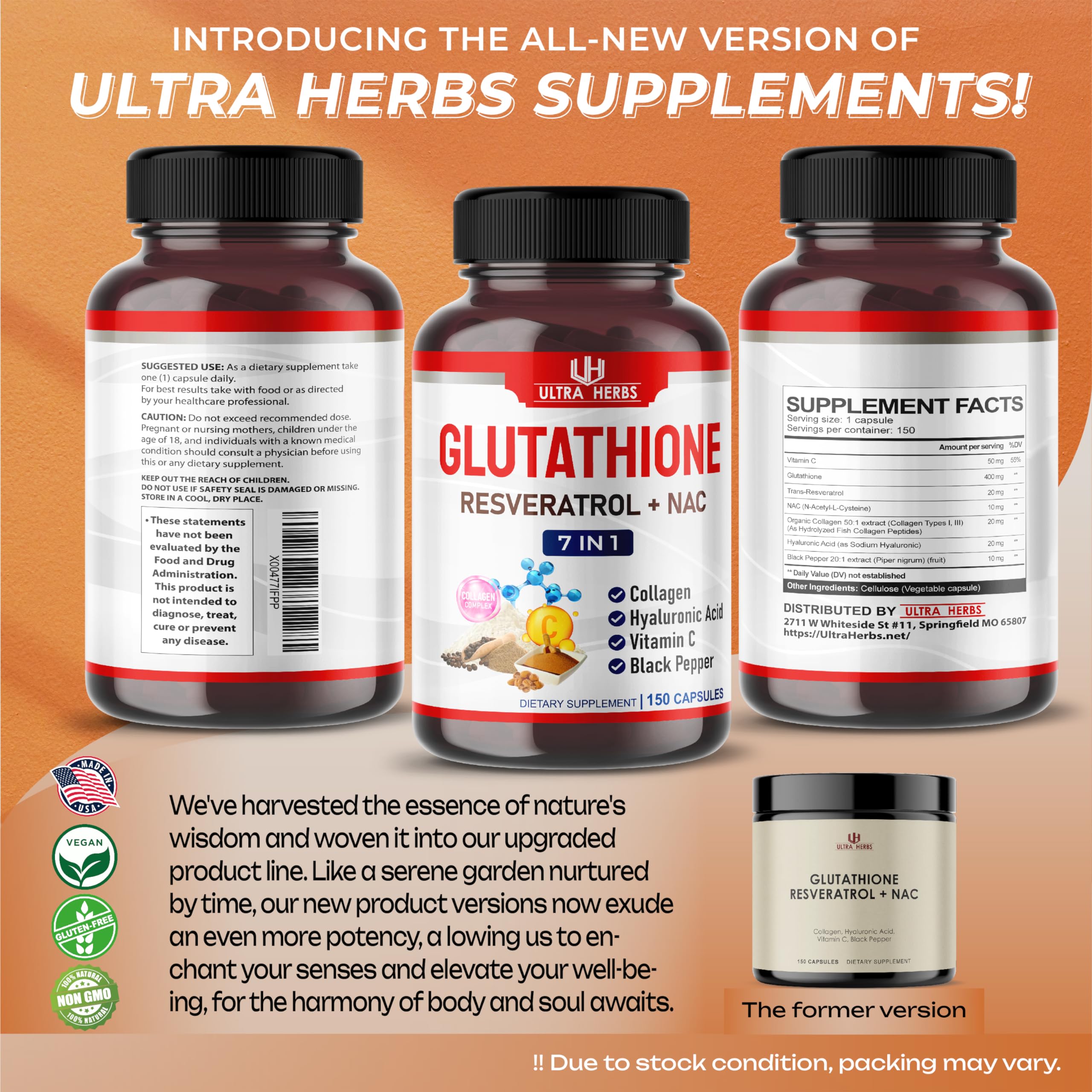 Foto 7 pulgar | Suplemento Ultra Herbs De Glutatión De 10,050 Mg Con Resveratrol 150 Cápsulas - Venta Internacional.