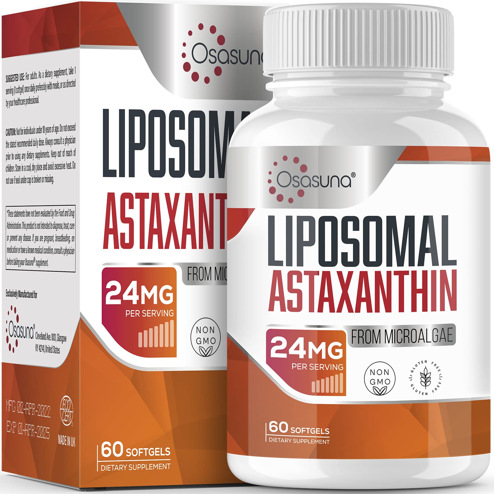 Foto 2 pulgar | Suplemento De Astaxantina Liposomal De Osasuna 24 Mg 60 Cápsulas Blandas - Venta Internacional.