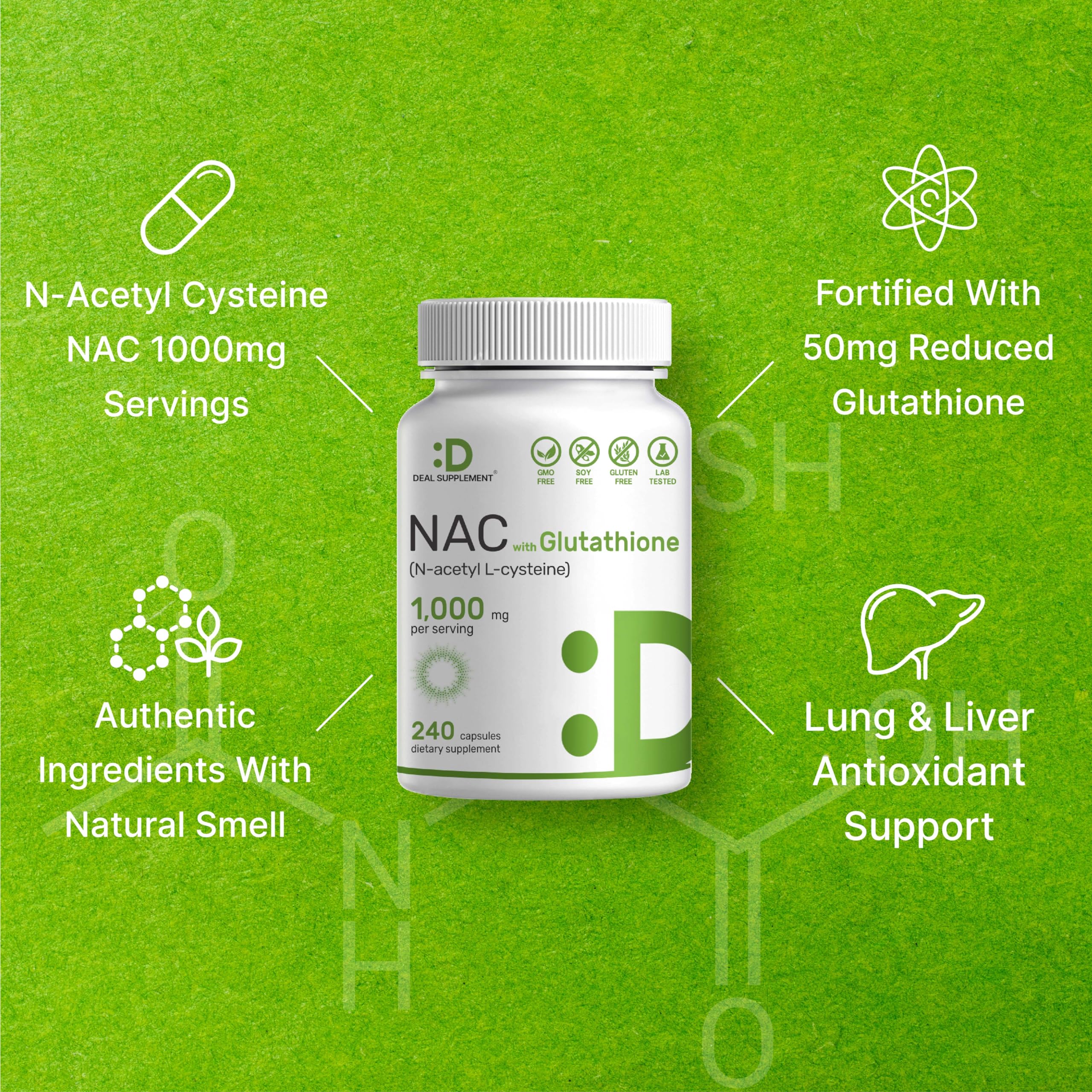 Foto 4 pulgar | Suplemento De Nac (n-acetil Cisteína) 1000 Mg Con Glutatión 240 Cápsulas - Venta Internacional.