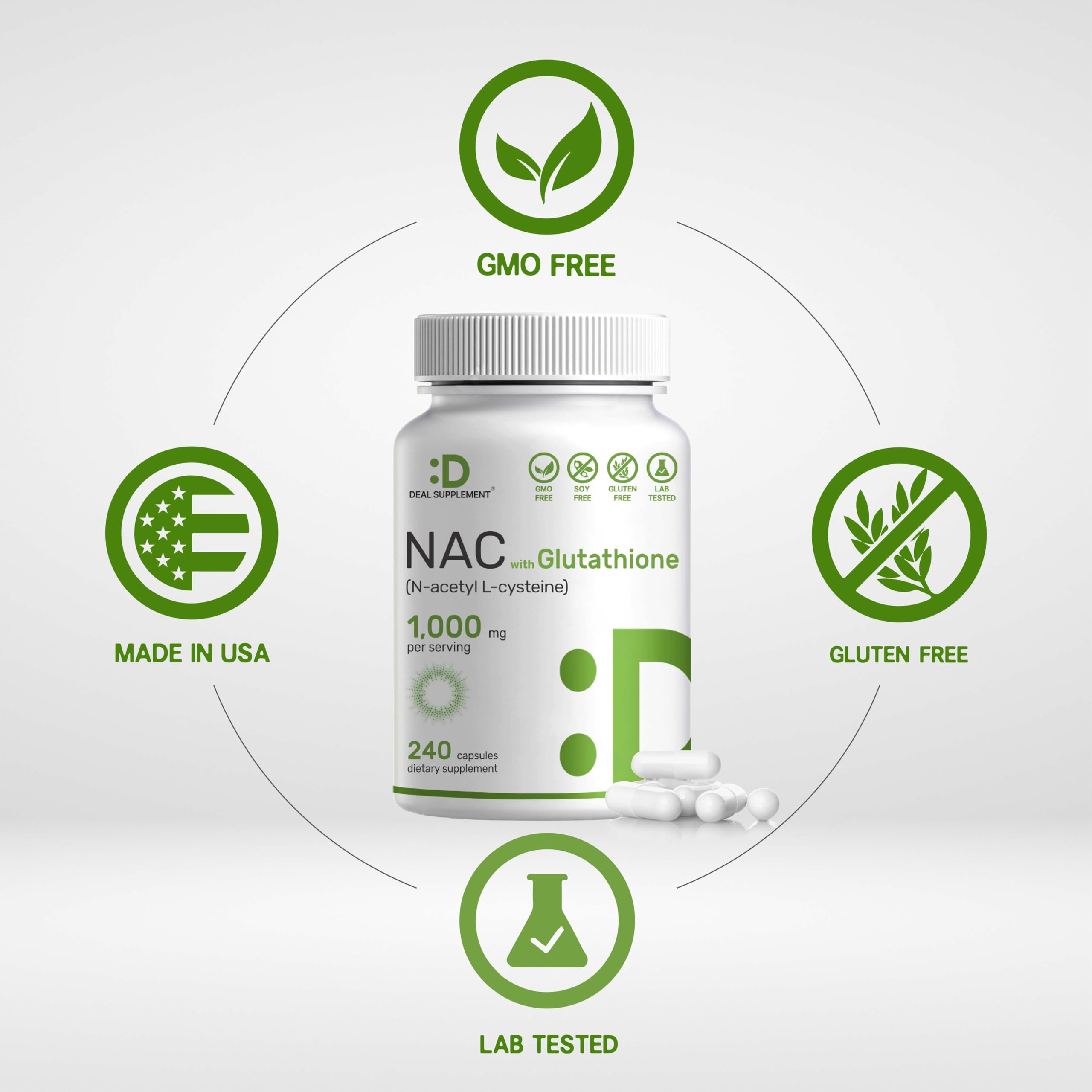 Foto 6 pulgar | Suplemento De Nac (n-acetil Cisteína) 1000 Mg Con Glutatión 240 Cápsulas - Venta Internacional.