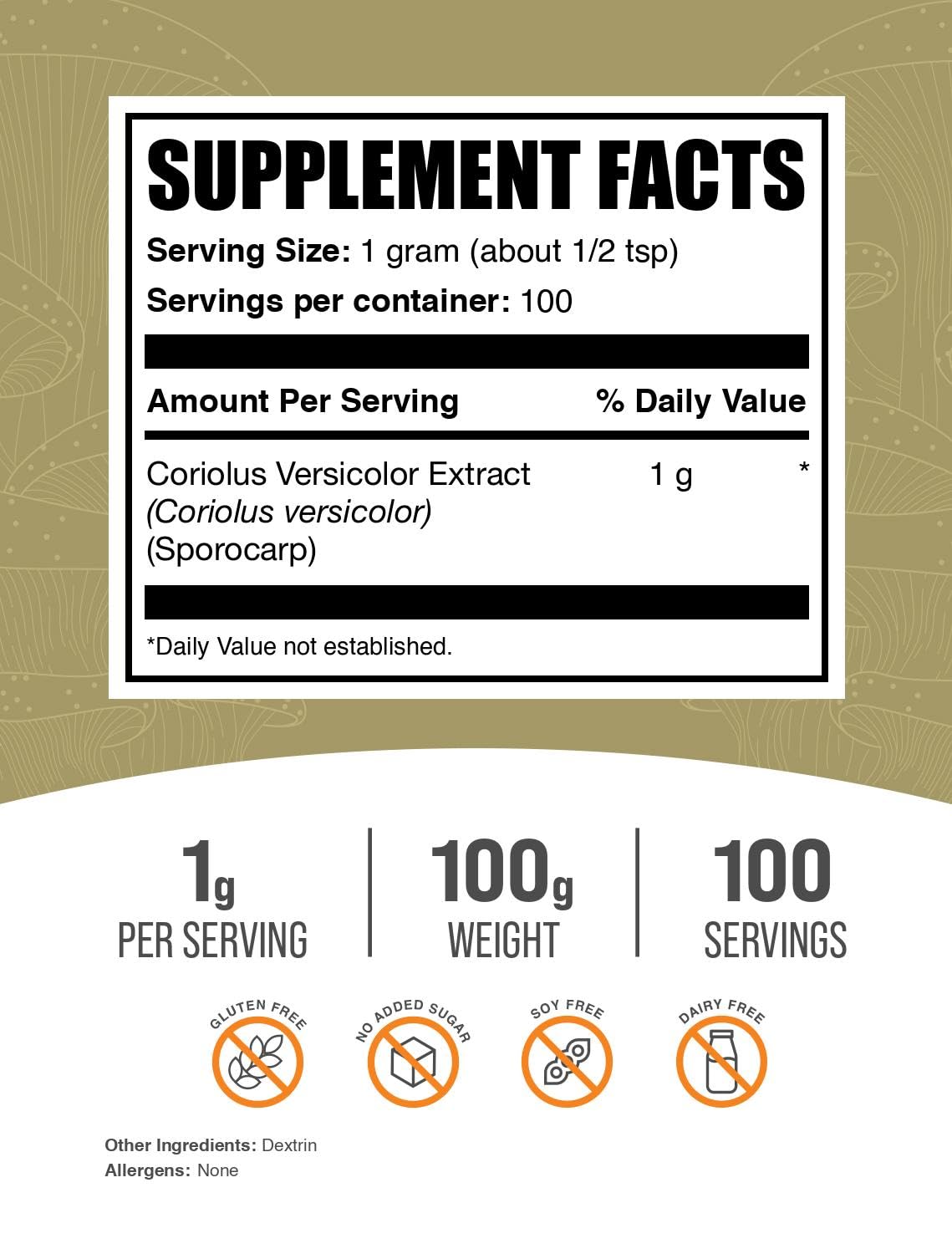 Foto 3 pulgar | Suplemento Bulksupplements Con Hongos De Cola De Pavo, 100 G - Venta Internacional.