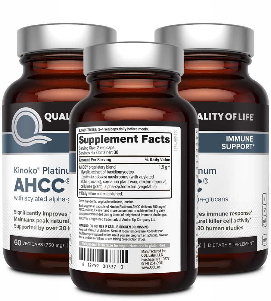 Foto 3 pulgar | Suplemento Quality Of Life Ahcc Kinoko Platinum 750 Mg 60 Unidades - Venta Internacional.