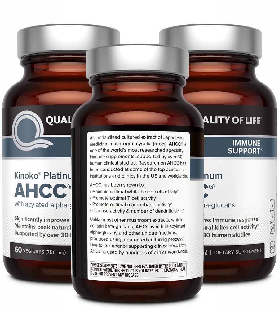 Foto 4 pulgar | Suplemento Quality Of Life Ahcc Kinoko Platinum 750 Mg 60 Unidades - Venta Internacional.