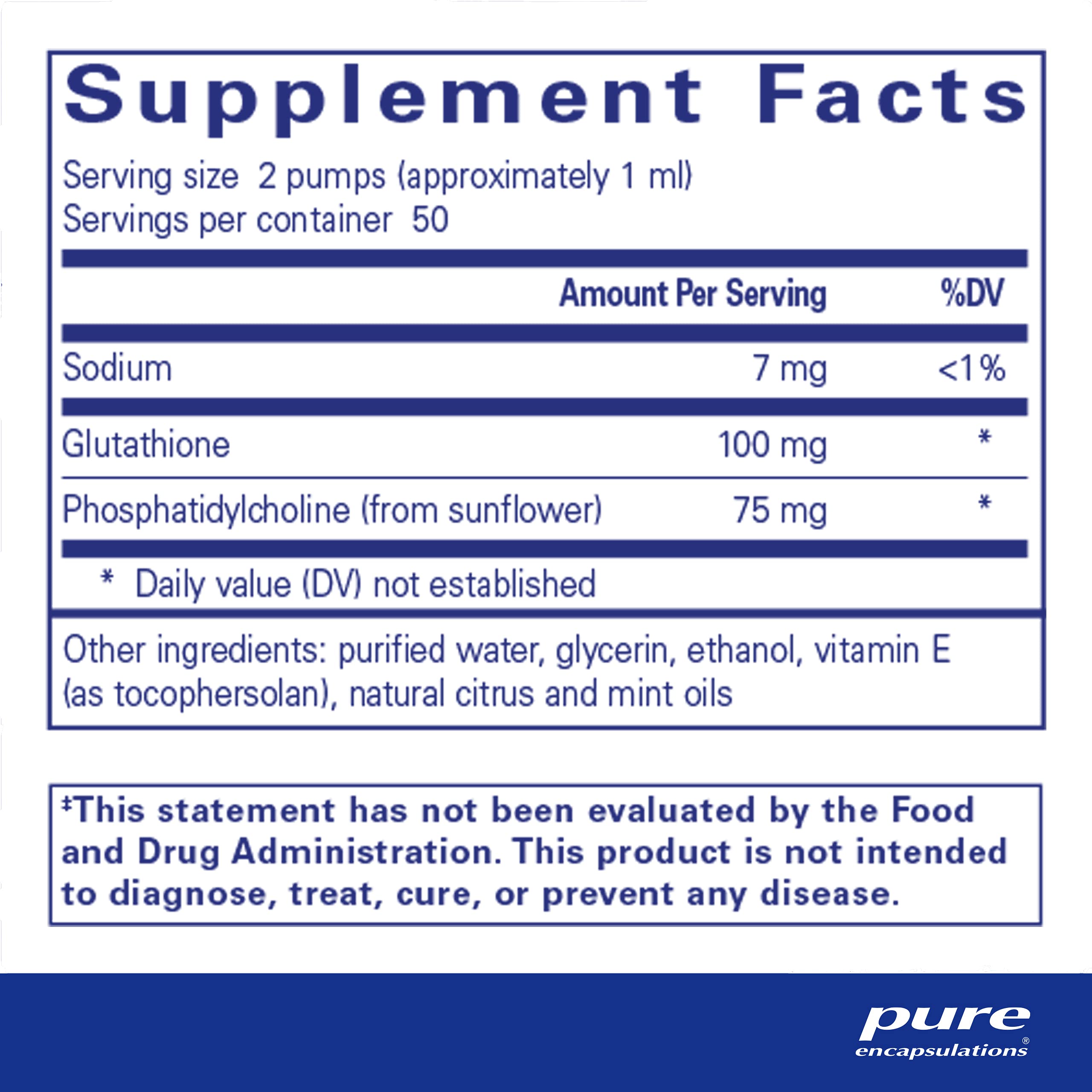 Foto 2 | Suplemento Pure Encapsulations (glutatión Liposomal, 50 Ml) - Venta Internacional.