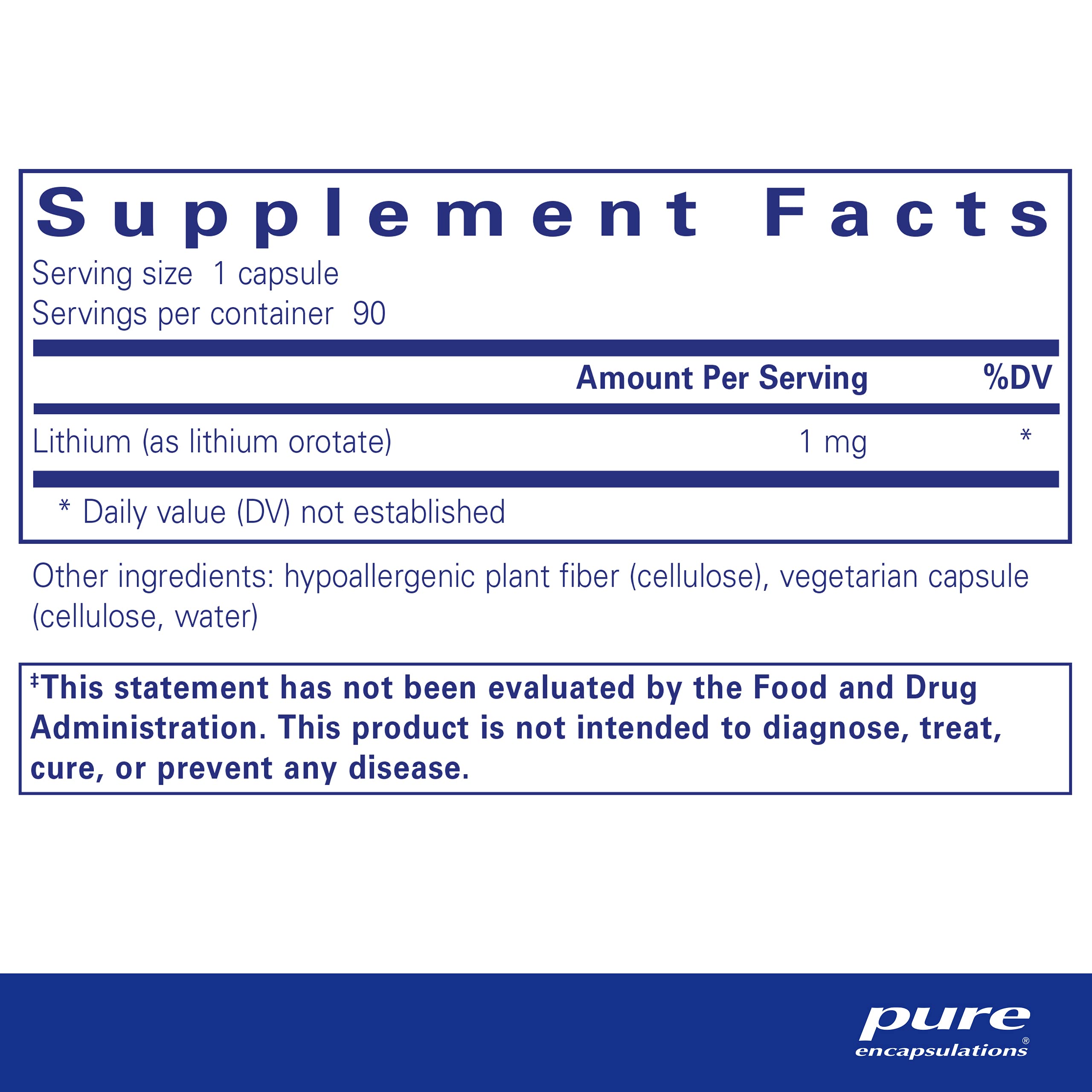 Foto 3 pulgar | Supplement Pure Encapsulations, Orotato De Litio, 1 Mg, 90 Cápsulas - Venta Internacional.