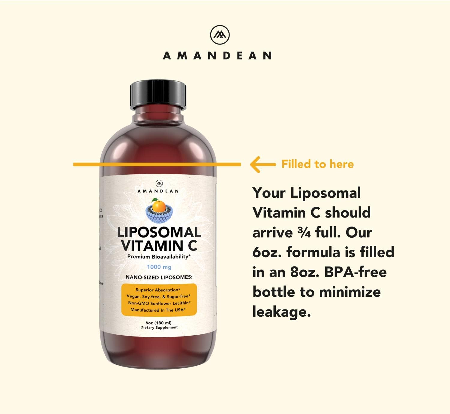Foto 8 pulgar | Suplemento Liposomal De Vitamina C Amandean 1000 Mg Vegano 180 Ml - Venta Internacional.