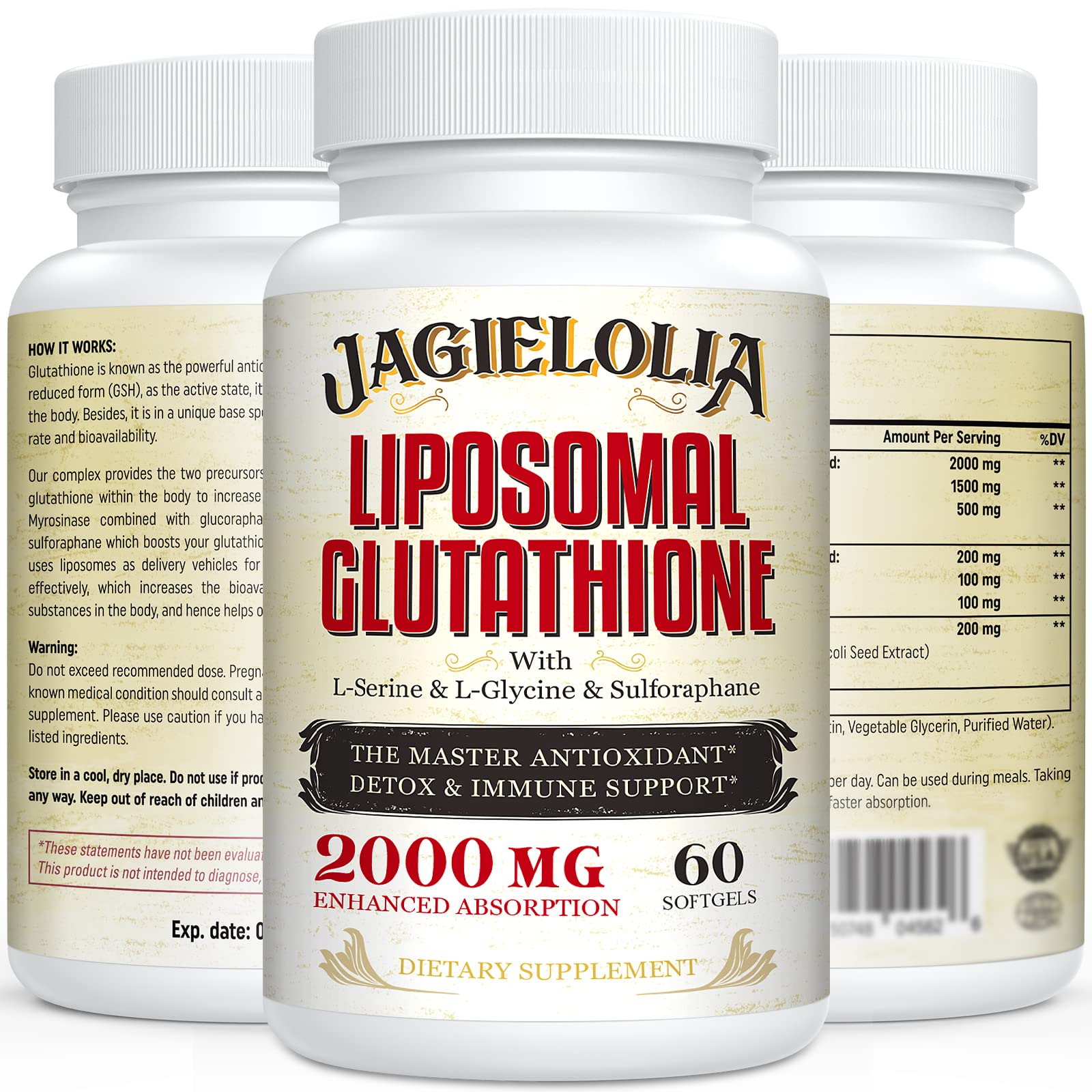 Foto 2 pulgar | Suplemento De Glutatión Liposomal Jagielolia 2000 Mg 180 Cápsulas Blandas - Venta Internacional.