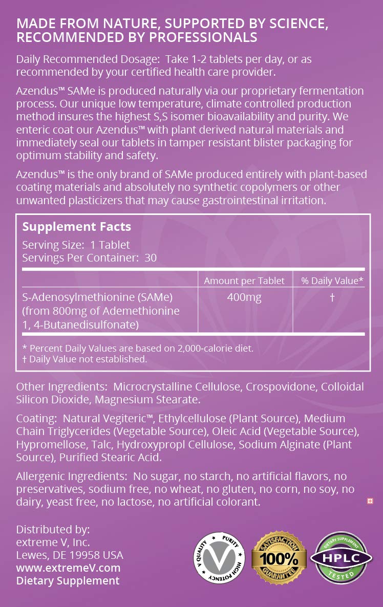 Foto 3 pulgar | Suplemento Azendus Sam-e Mood Support 400 Mg 30 Comprimidos - Venta Internacional.