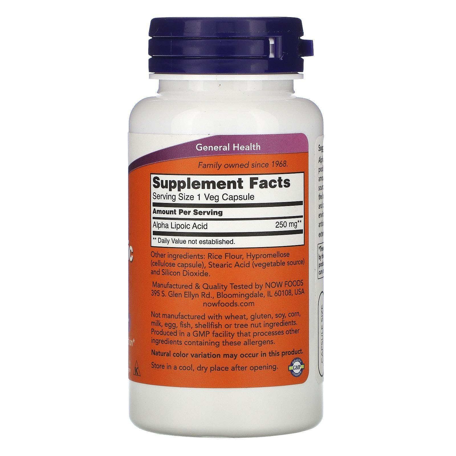 Foto 2 | Suplemento Now Foods Ácido Alfa Lipoico 250 Mg 60 Comprimidos - Venta Internacional.