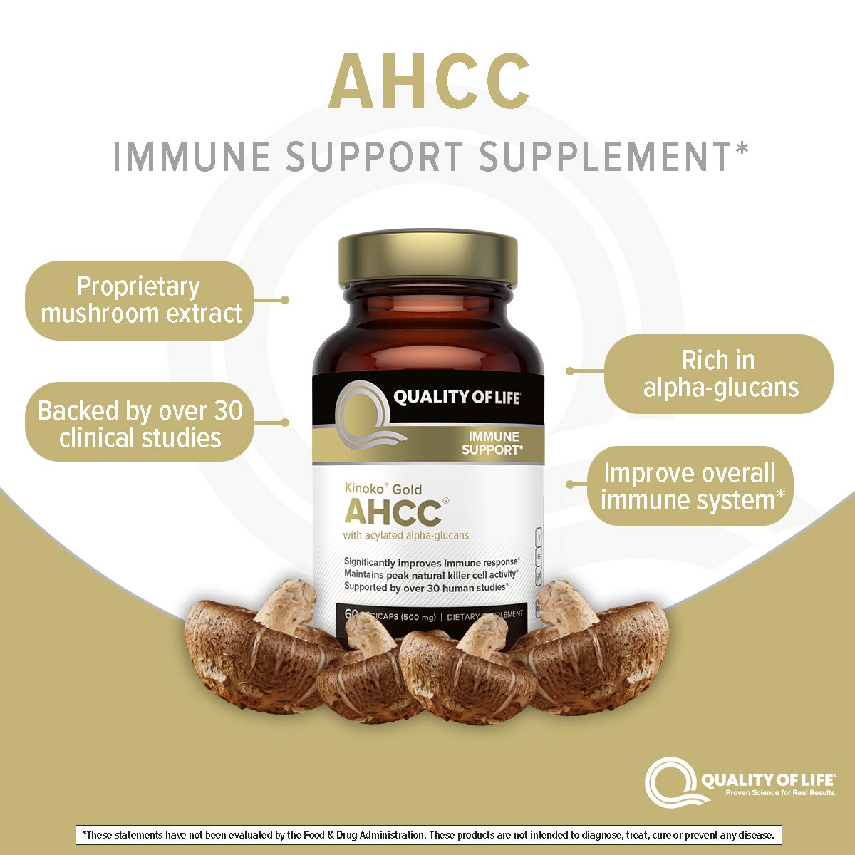 Foto 5 pulgar | Suplemento Quality Of Life Premium Kinoko Gold Ahcc 500 Mg, Paquete De 2 - Venta Internacional.