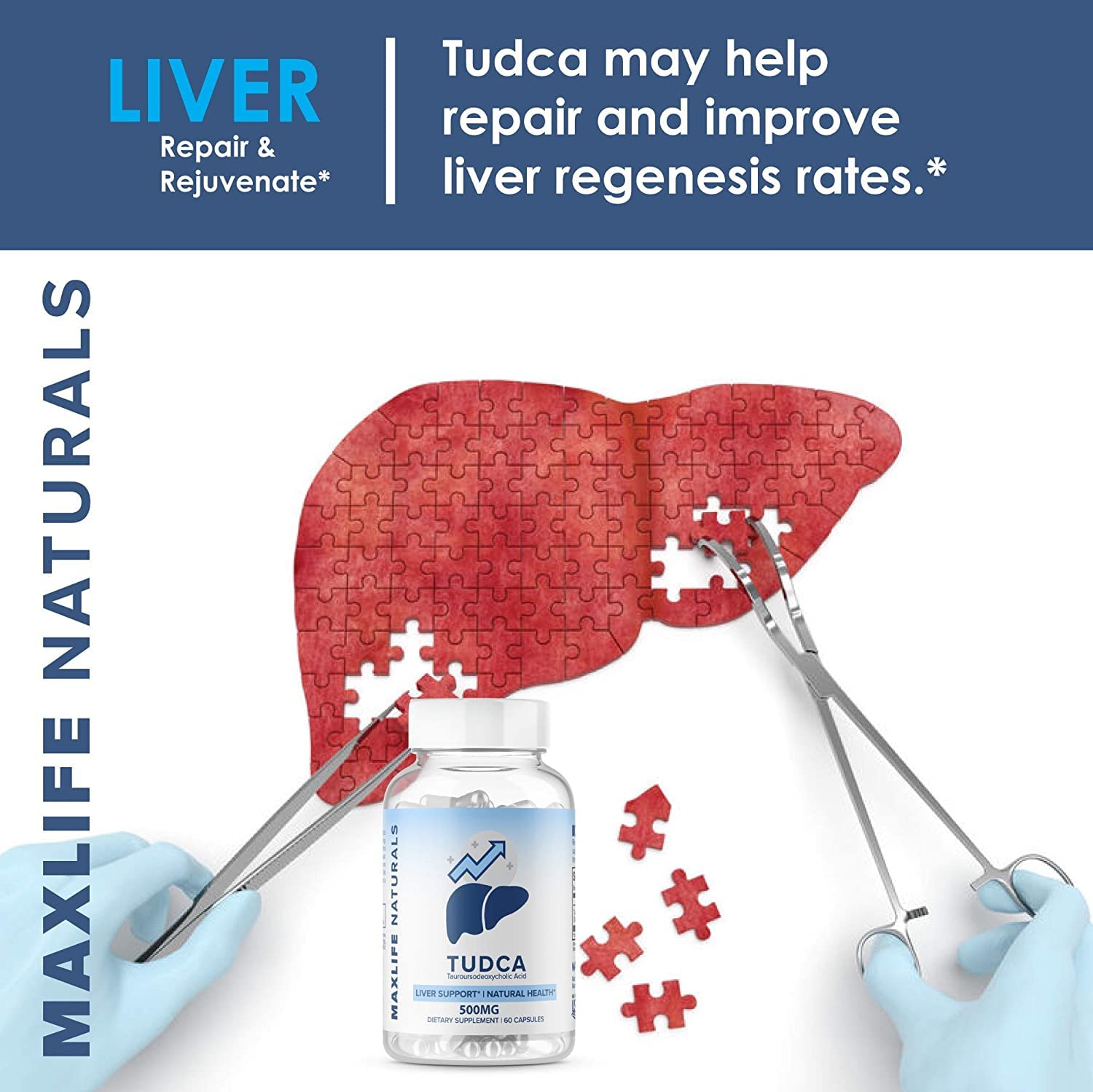 Foto 4 pulgar | Suplemento De Apoyo Hepático Maxlife Naturals Tudca 500 Mg - Venta Internacional.