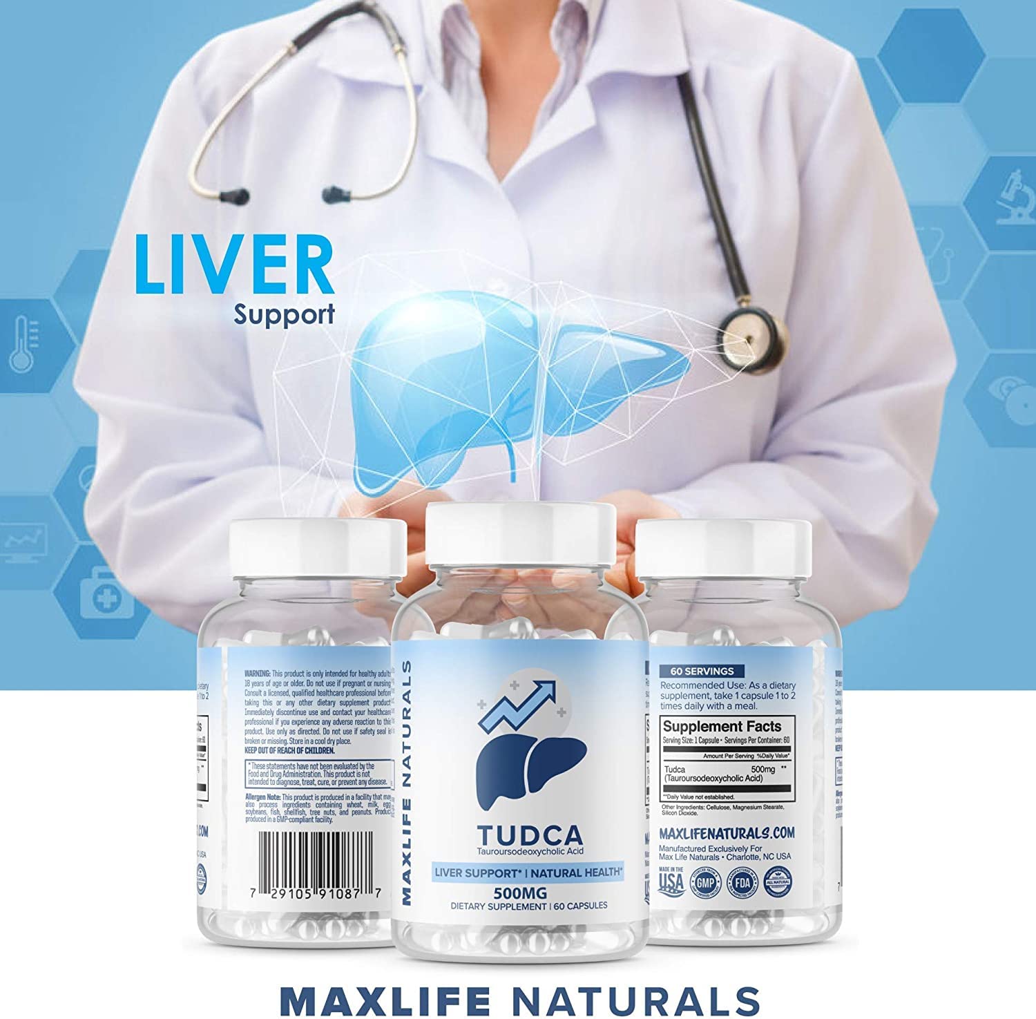 Foto 5 pulgar | Suplemento De Apoyo Hepático Maxlife Naturals Tudca 500 Mg - Venta Internacional.