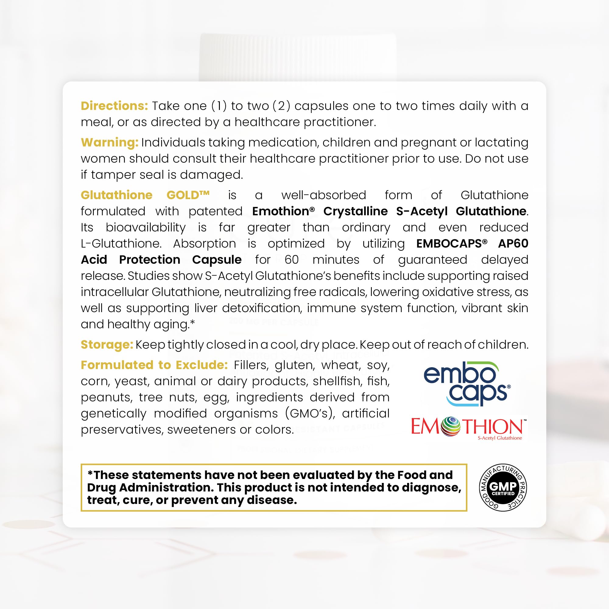 Foto 4 pulgar | Suplemento Pure Therapro Rx S-acetil Glutatión Oro 100 Mg - Venta Internacional.
