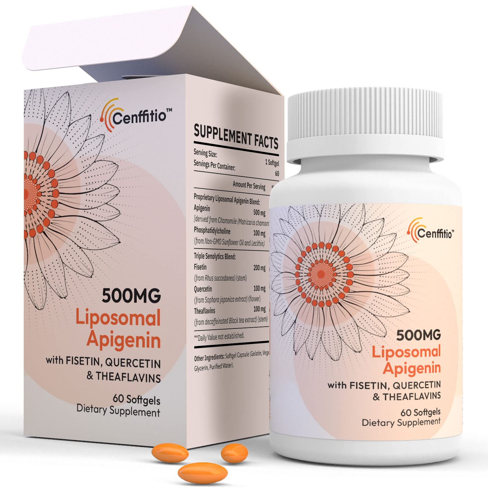 Foto 2 pulgar | Suplemento Cenffitio, Apigenina Liposomal, 500 Mg, Cápsulas Blandas, 60 Unidades - Venta Internacional.
