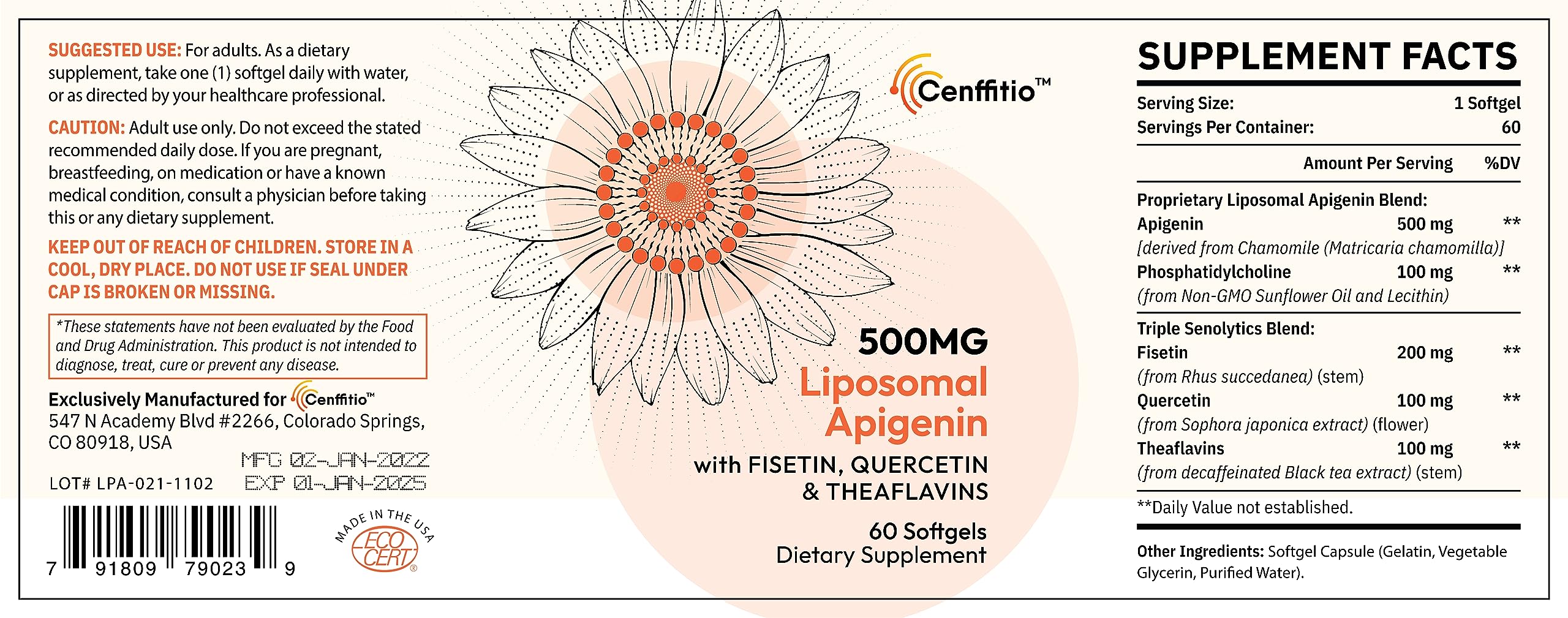 Foto 8 pulgar | Suplemento Cenffitio, Apigenina Liposomal, 500 Mg, Cápsulas Blandas, 60 Unidades - Venta Internacional.