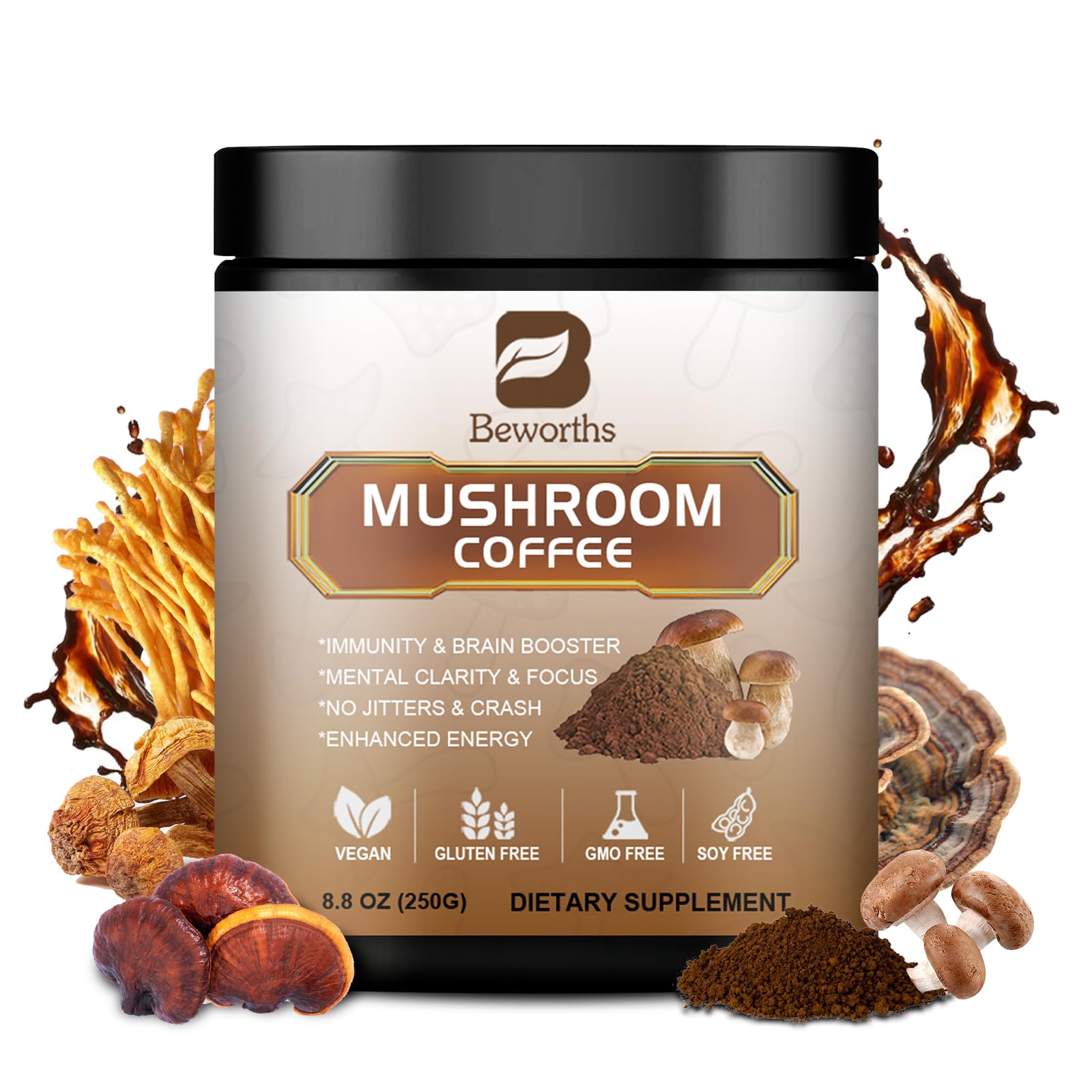 Foto 2 pulgar | Café con Hongos B Beworths 250 G Lions Mane Reishi Chaga + - Venta Internacional