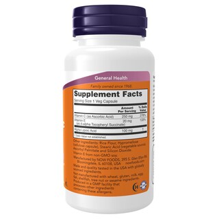 Foto 2 | Suplemento Now De Ácido Alfa Lipoico 100 Mg Con Vitamina C Y E 60 Cápsulas - Venta Internacional.
