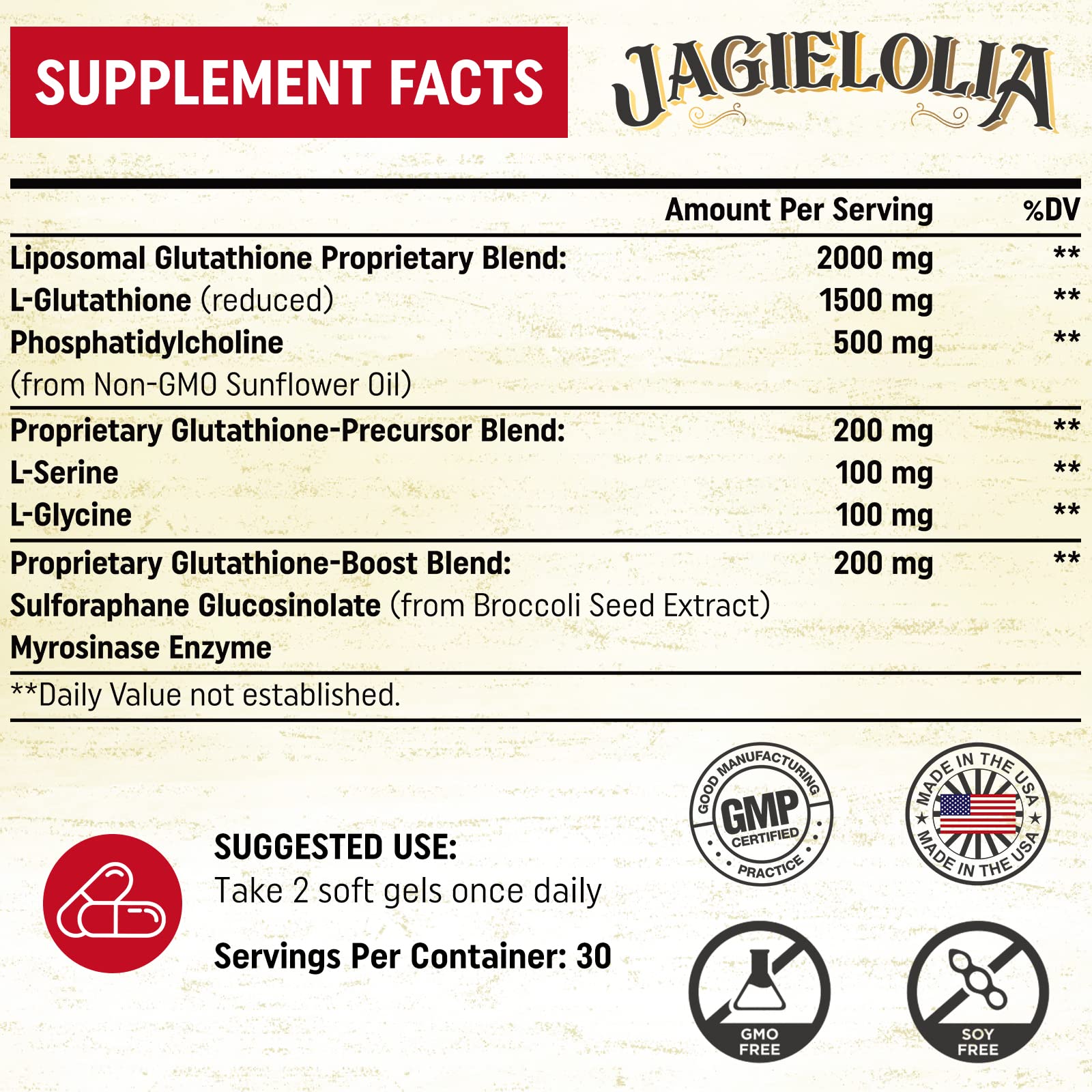 Foto 3 pulgar | Suplemento De Glutatión Liposomal Jagielolia 2000 Mg 240 Cápsulas Blandas - Venta Internacional.