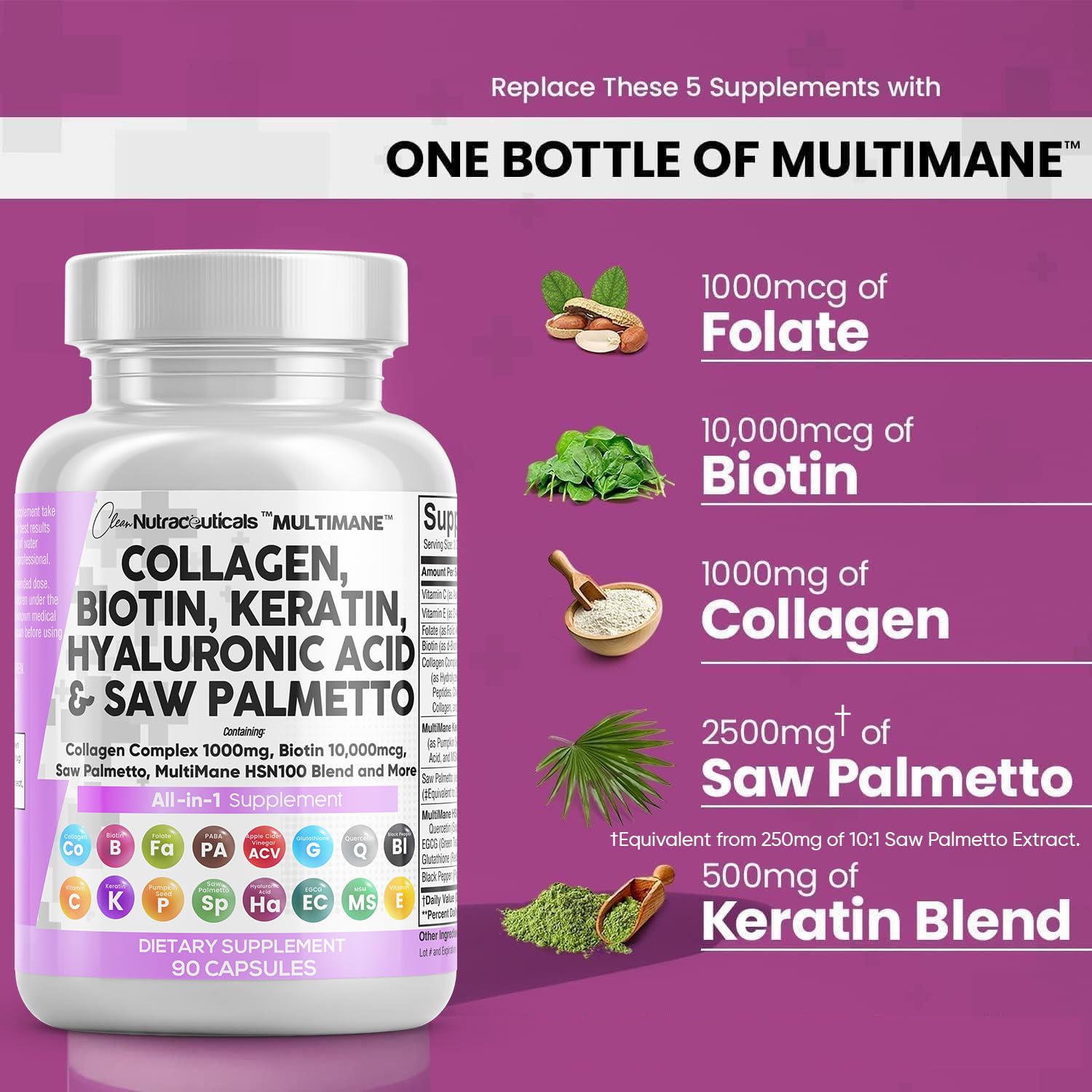 Foto 3 | Suplemento De Colágeno De Clean Nutraceuticals, 1000 Mg, Biotina, 10000 Mcg - Venta Internacional.