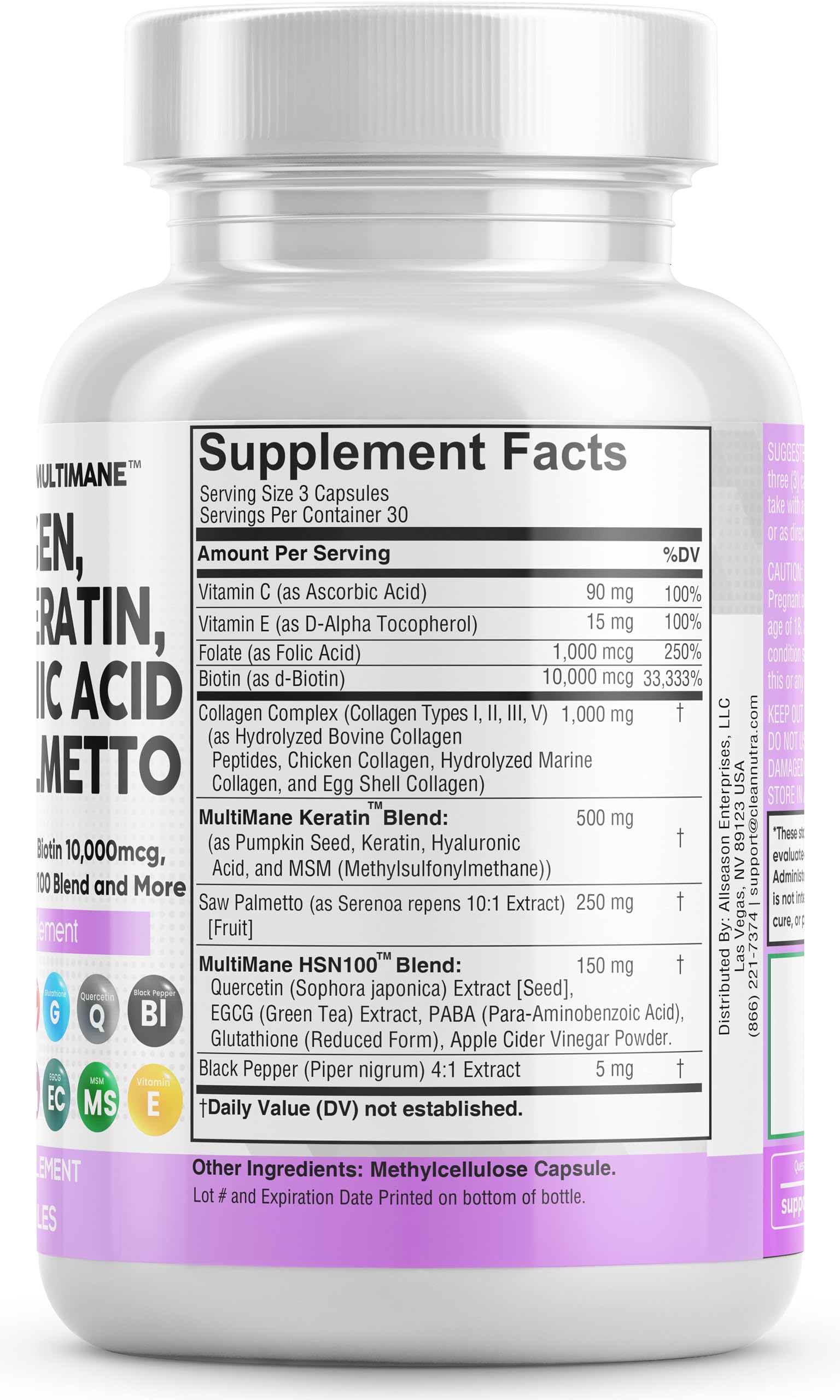 Foto 5 pulgar | Suplemento De Colágeno De Clean Nutraceuticals, 1000 Mg, Biotina, 10000 Mcg - Venta Internacional.