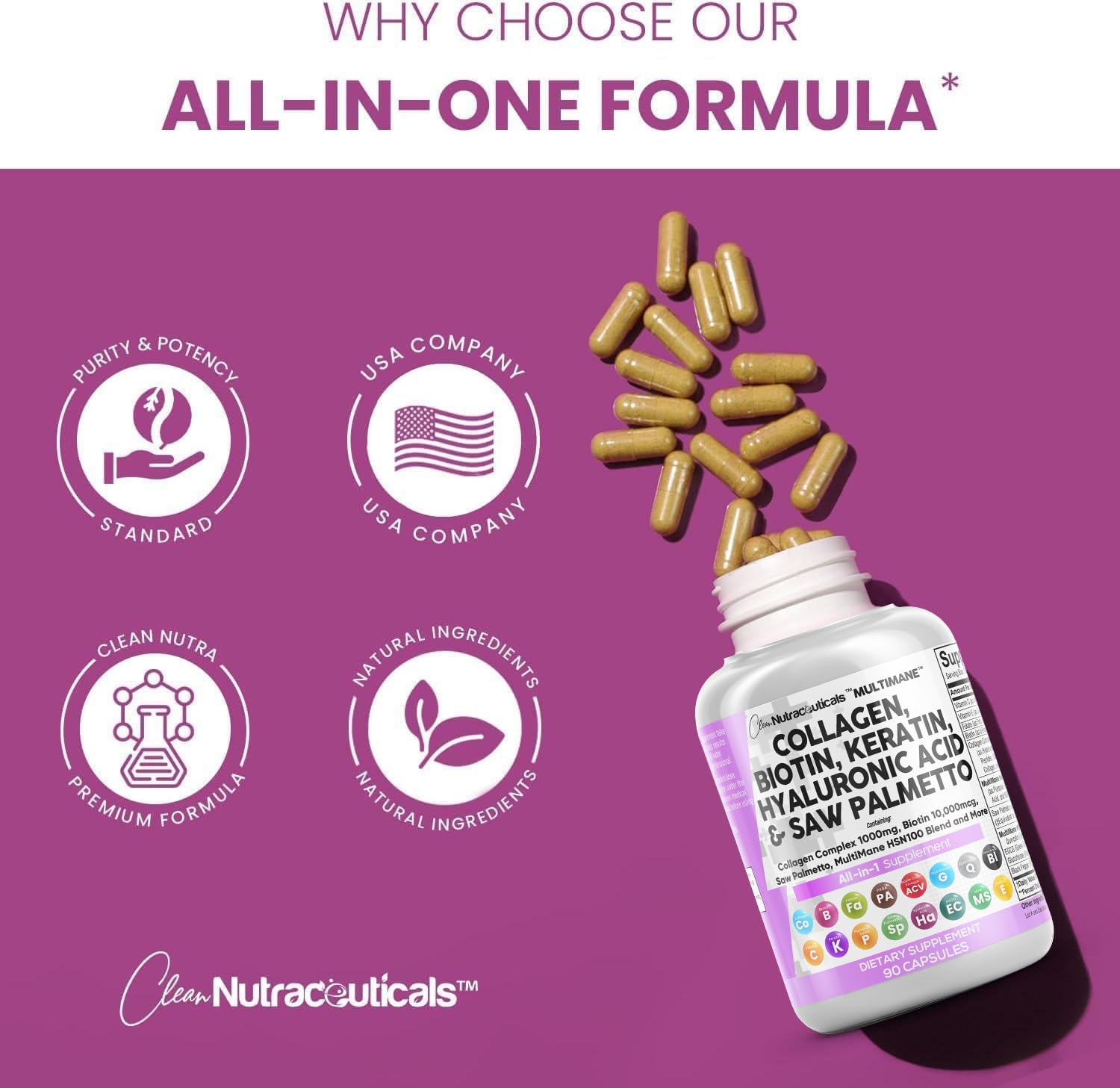 Foto 6 | Suplemento De Colágeno De Clean Nutraceuticals, 1000 Mg, Biotina, 10000 Mcg - Venta Internacional.