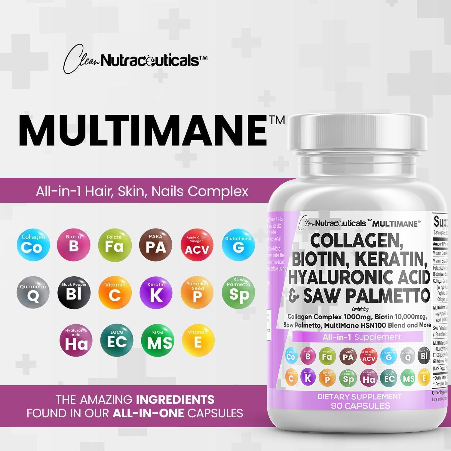 Foto 8 pulgar | Suplemento De Colágeno De Clean Nutraceuticals, 1000 Mg, Biotina, 10000 Mcg - Venta Internacional.