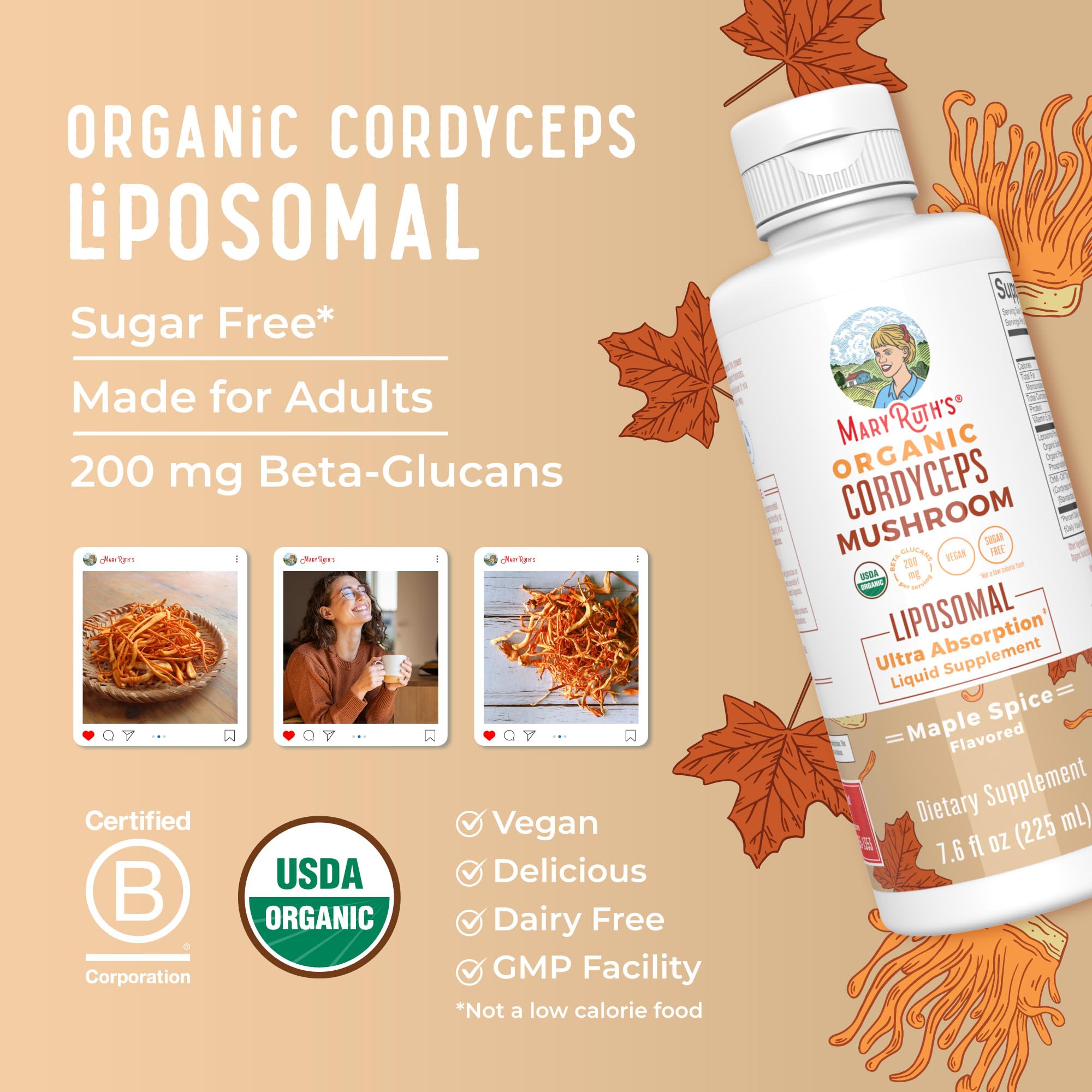 Foto 5 pulgar | Suplemento De Hongo Cordyceps Orgánico Maryruth's, 225 Ml, Vegano - Venta Internacional.