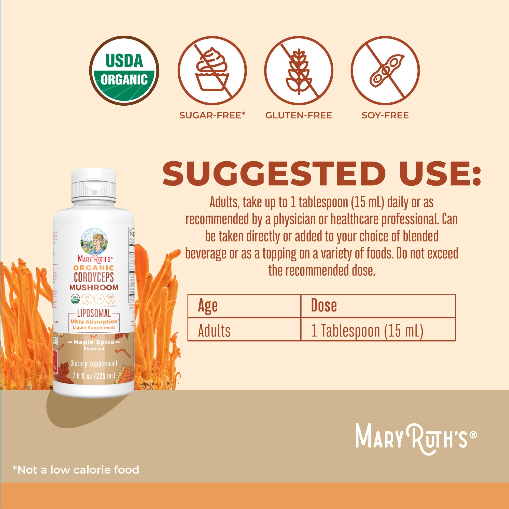 Foto 7 pulgar | Suplemento De Hongo Cordyceps Orgánico Maryruth's, 225 Ml, Vegano - Venta Internacional.