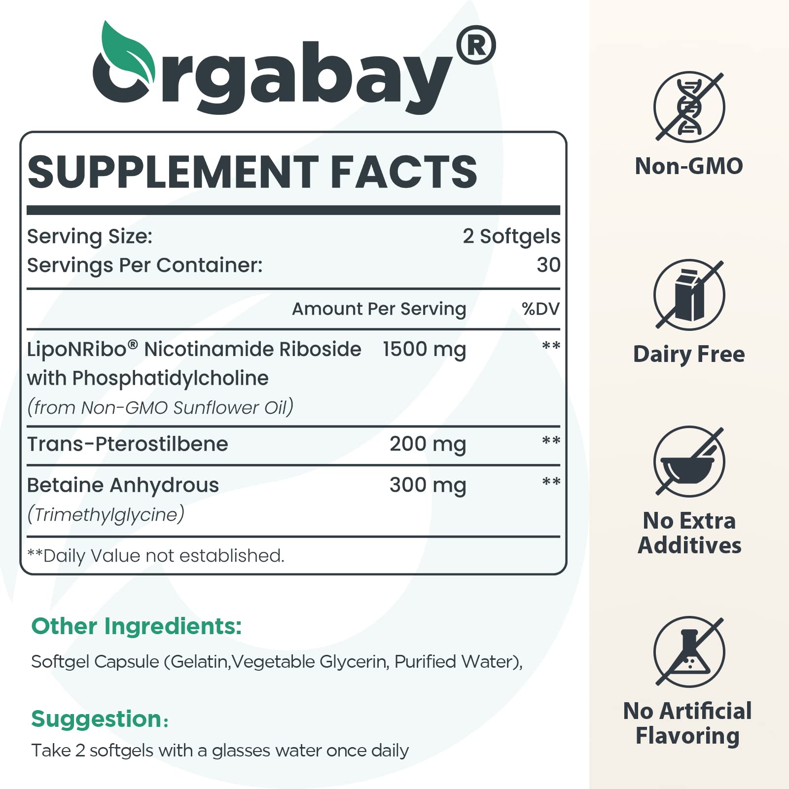 Foto 3 pulgar | Suplemento De Ribósido De Nicotinamida Liposomal Orgabay 2000 Mg - Venta Internacional.